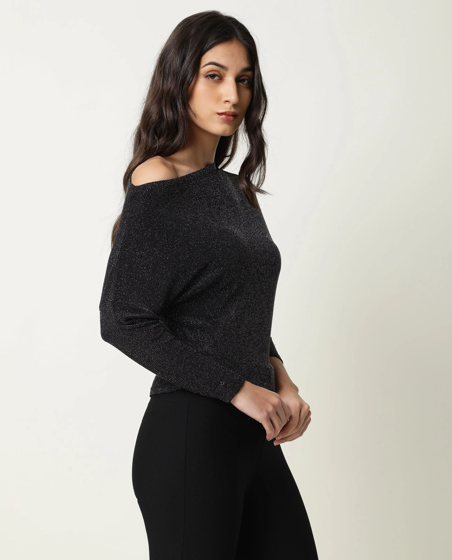 Rareism Women Freys Black Top Nylon Fabric Full Sleeves Solid - Image 4