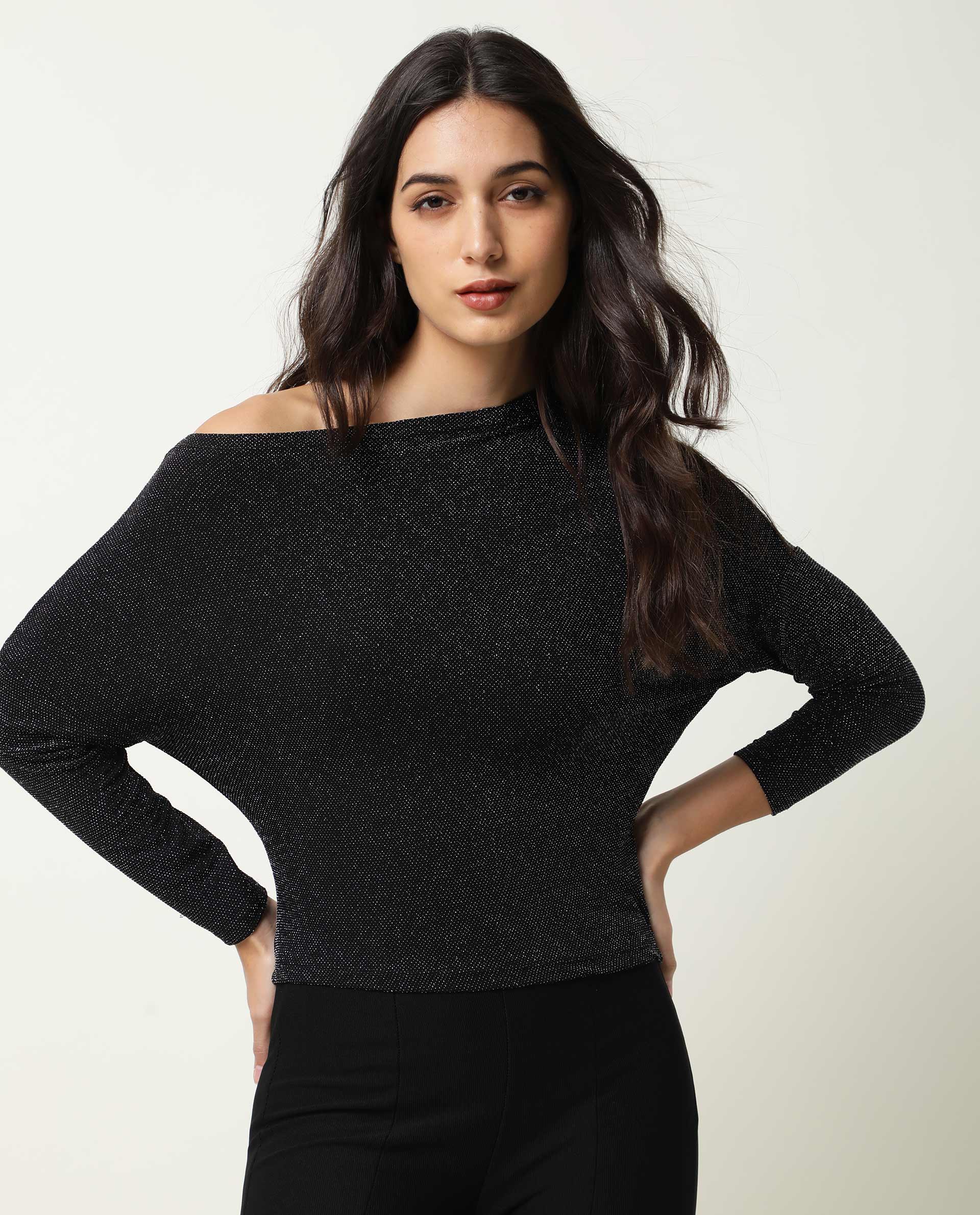 Rareism Women Freys Black Top Nylon Fabric Full Sleeves Solid - Image 6