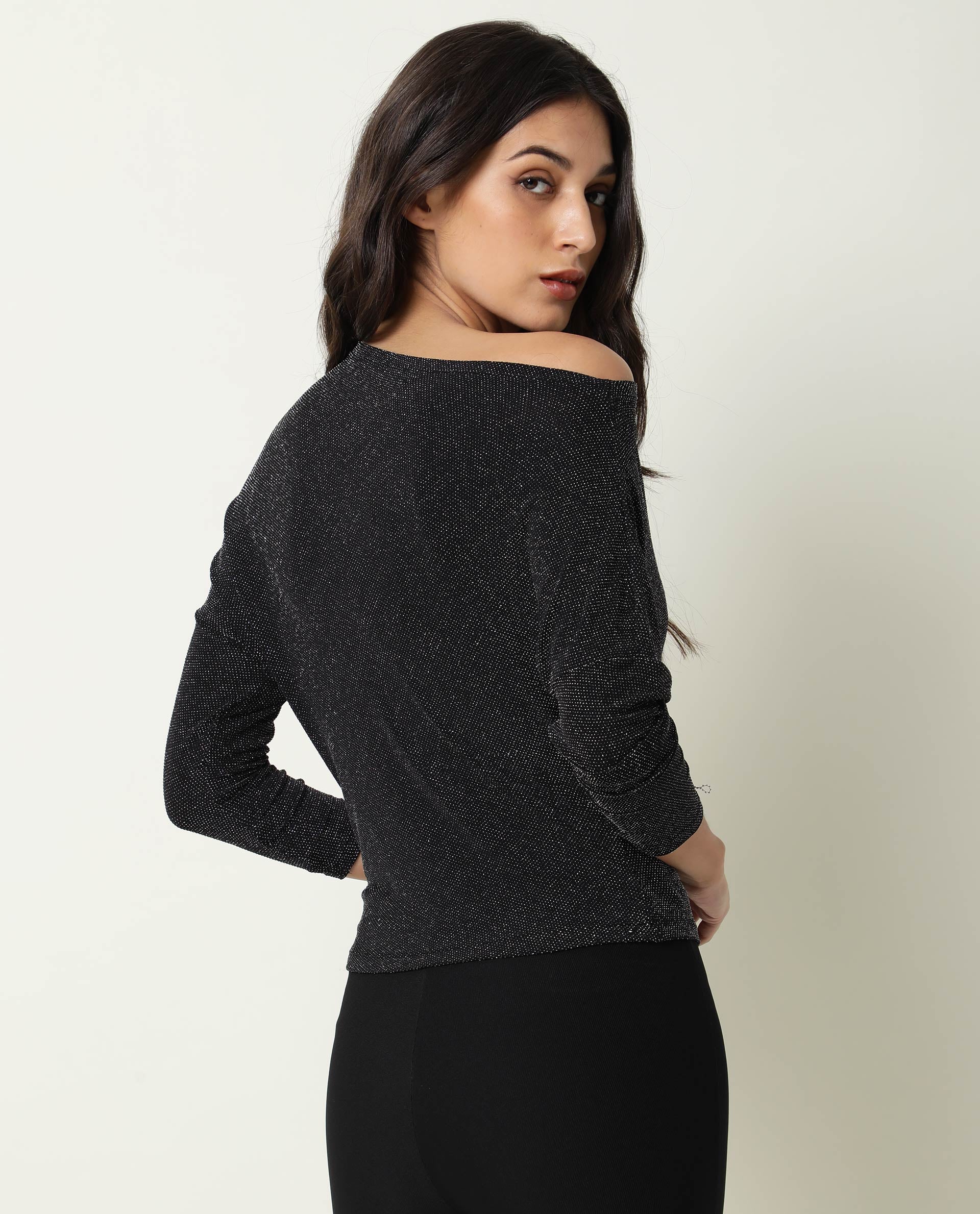 Rareism Women Freys Black Top Nylon Fabric Full Sleeves Solid - Image 8