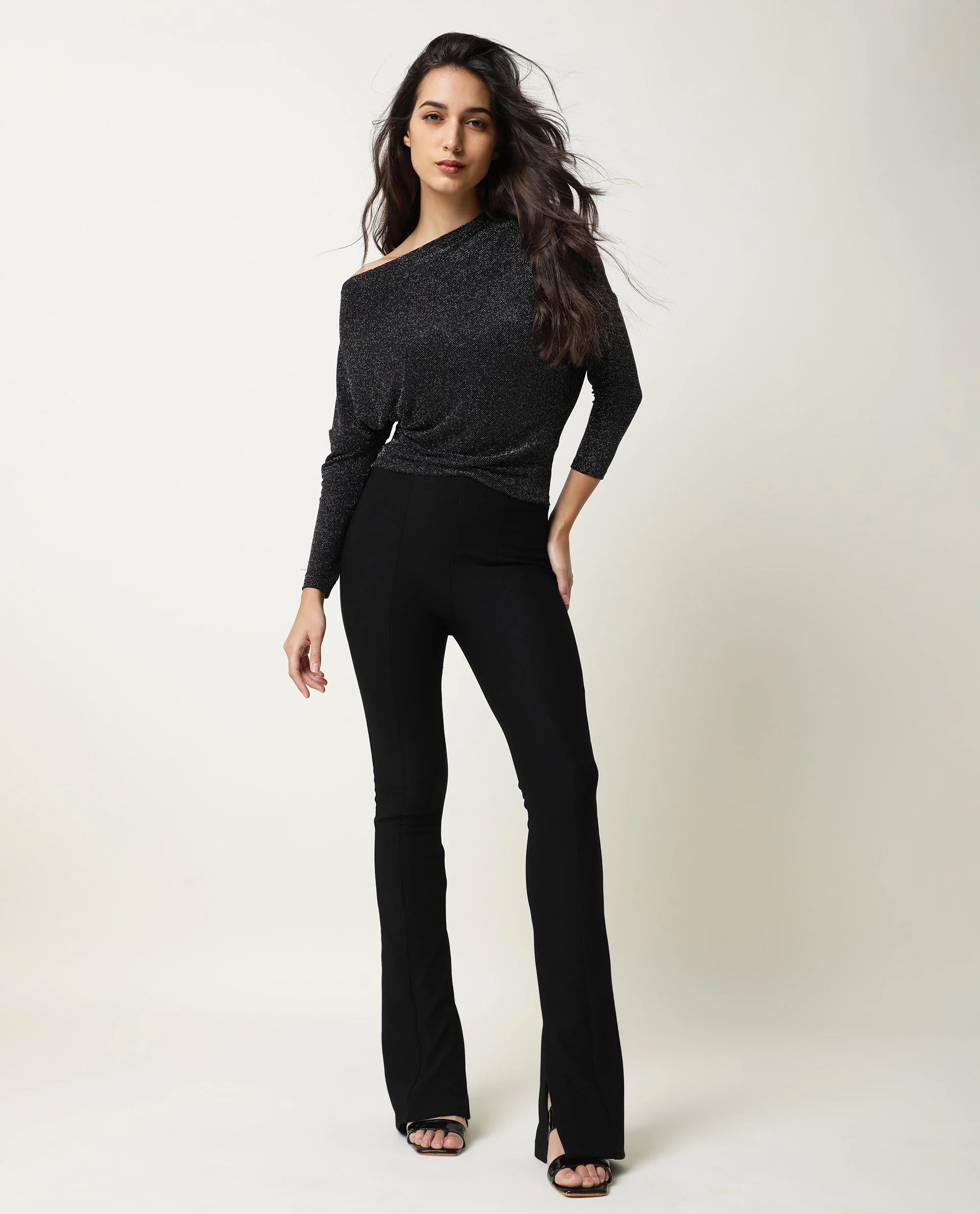 Rareism Women Freys Black Top Nylon Fabric Full Sleeves Solid - Image 9