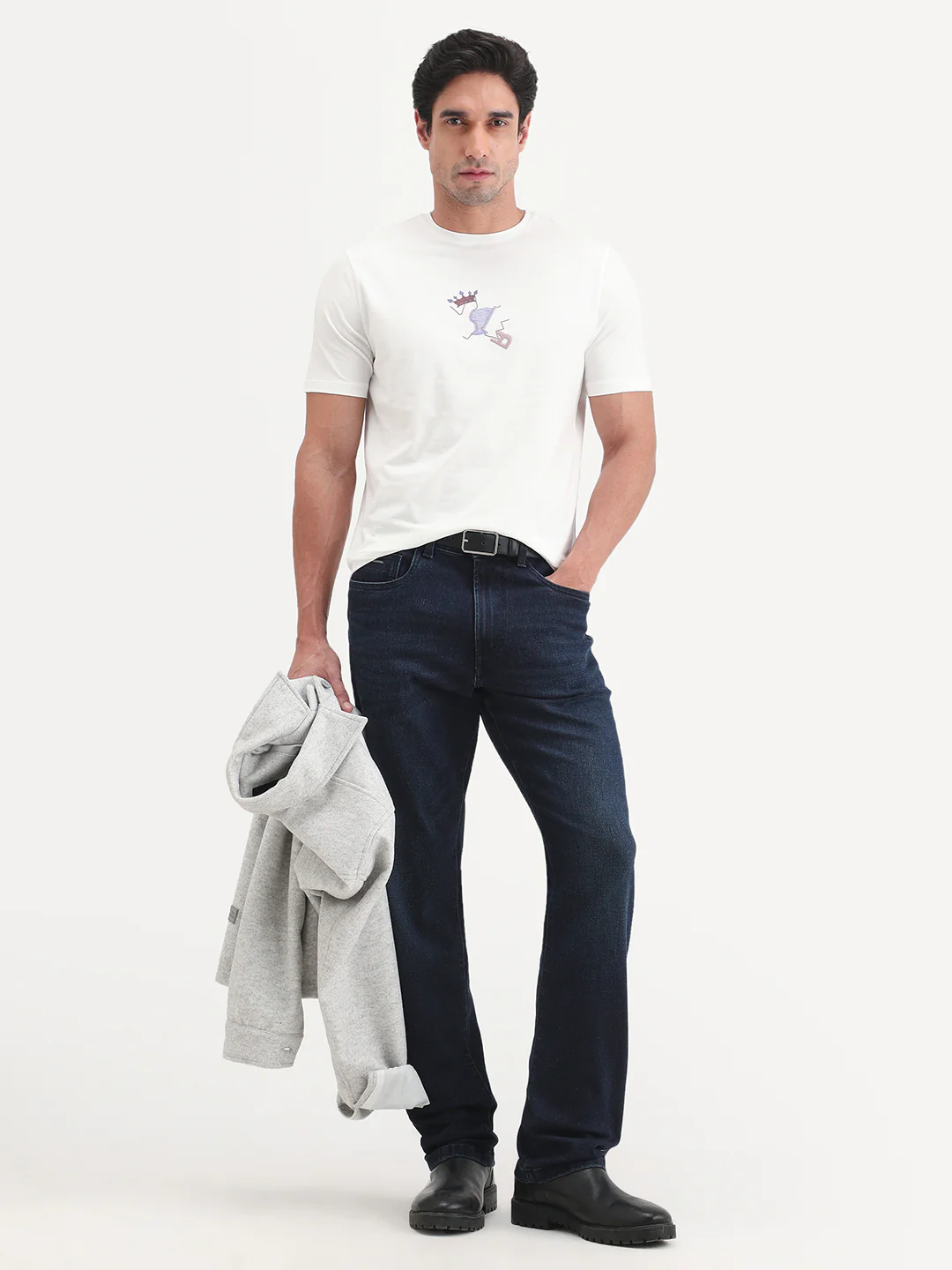 Rare Rabbit Men's Friend-2 Off White Cotton Blend Half Sleeve Crew Neck Regular Fit Graphic Print T-Shirt - Image 2