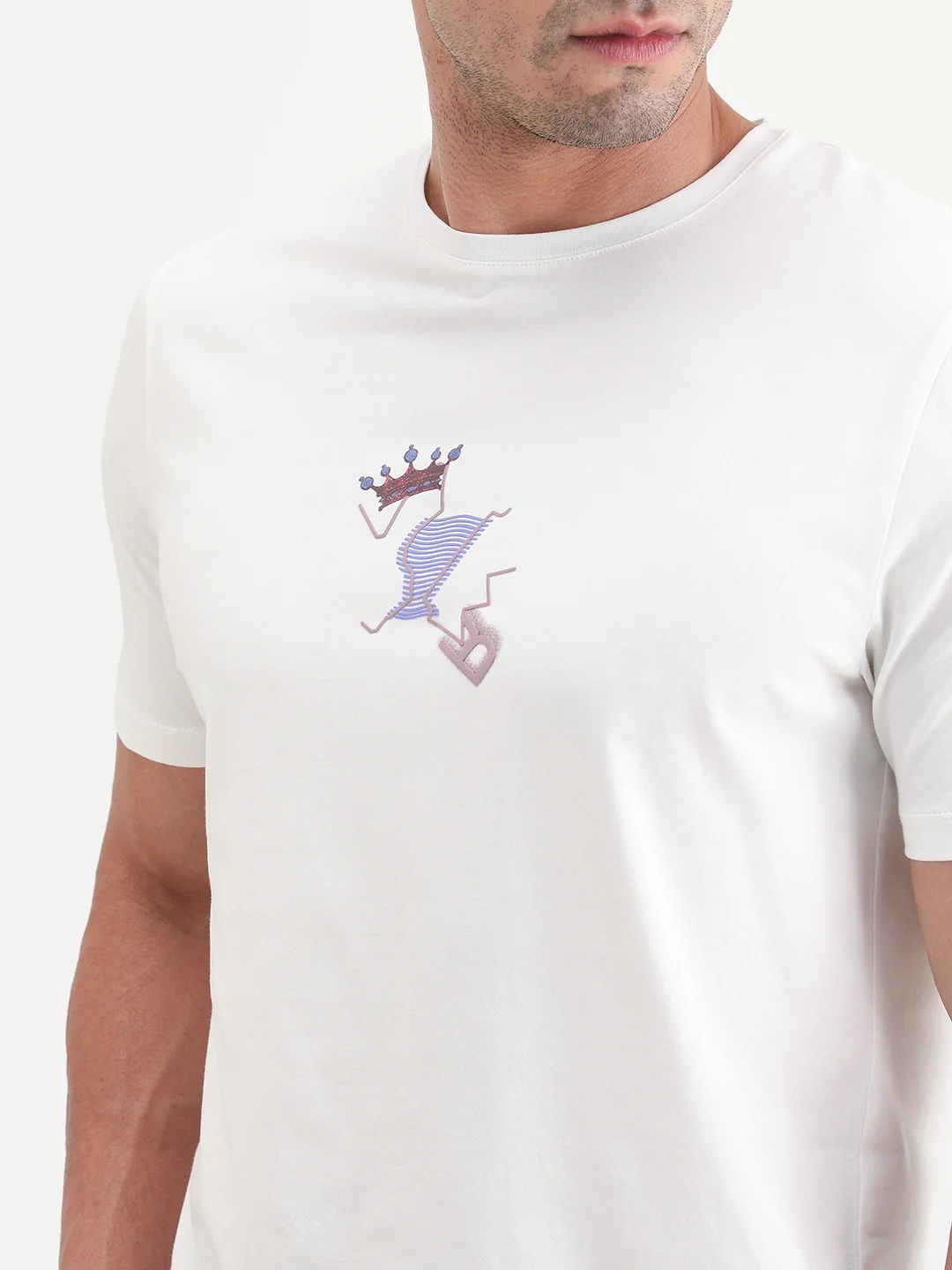 Rare Rabbit Men's Friend-2 Off White Cotton Blend Half Sleeve Crew Neck Regular Fit Graphic Print T-Shirt - Image 3