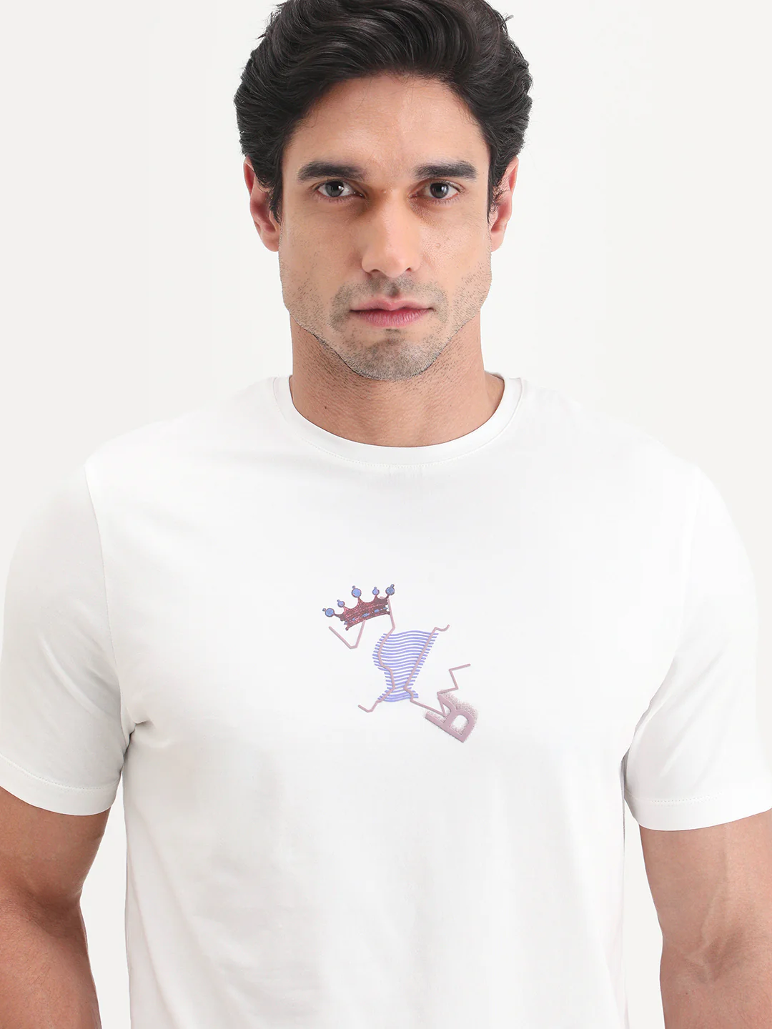 Rare Rabbit Men's Friend-2 Off White Cotton Blend Half Sleeve Crew Neck Regular Fit Graphic Print T-Shirt - Image 6