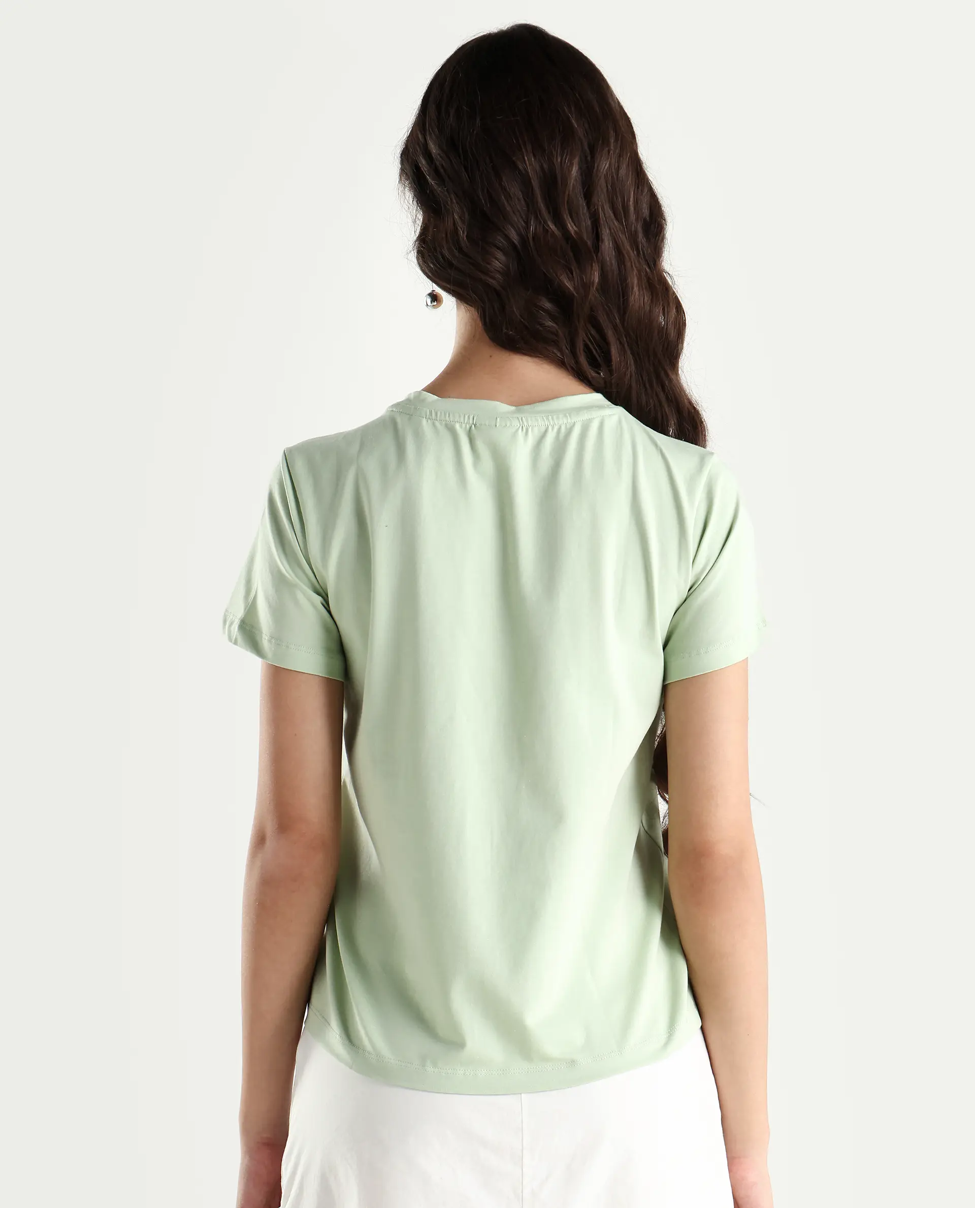 Rareism Women's Fringe Pastel Green Cotton Blend Crew Neck Graphic Print Regular Fit T-Shirt - Image 7