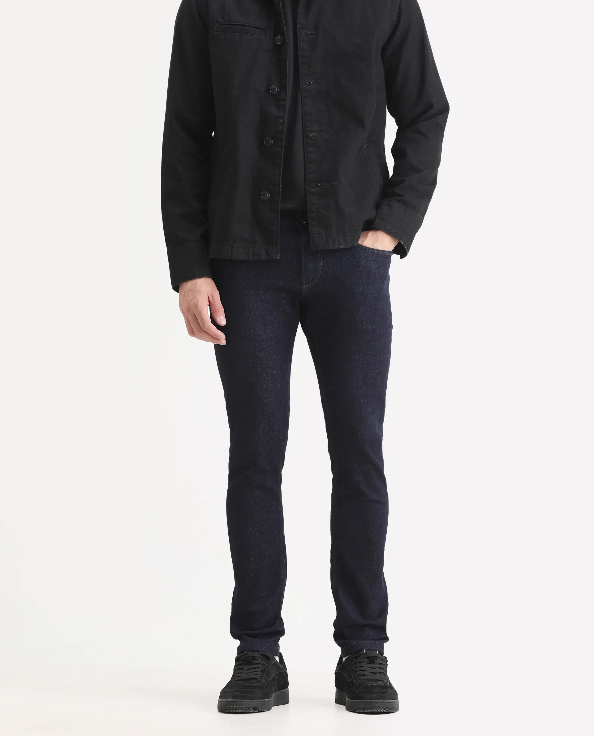 Rare Rabbit Men's Frisco Navy Cotton Plain Hawk Slim Fit Jeans - Image 2