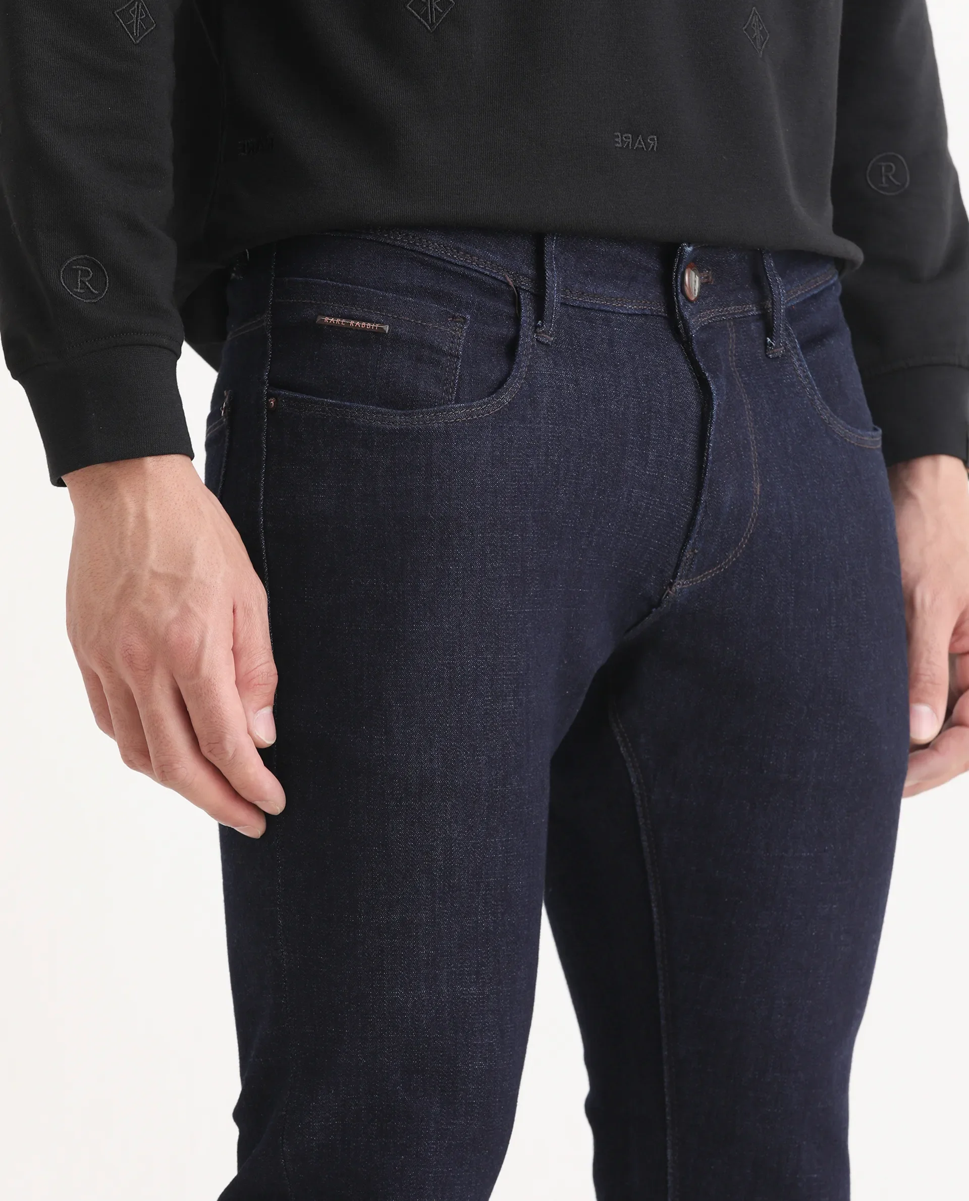 Rare Rabbit Men's Frisco Navy Cotton Plain Hawk Slim Fit Jeans - Image 3