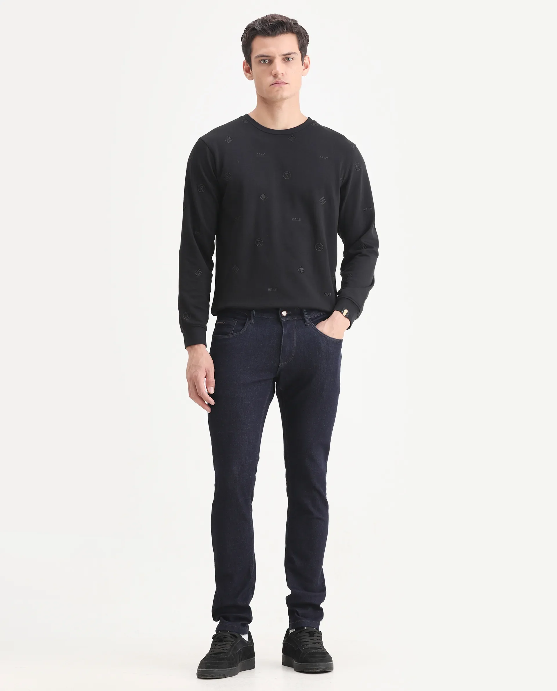 Rare Rabbit Men's Frisco Navy Cotton Plain Hawk Slim Fit Jeans - Image 4