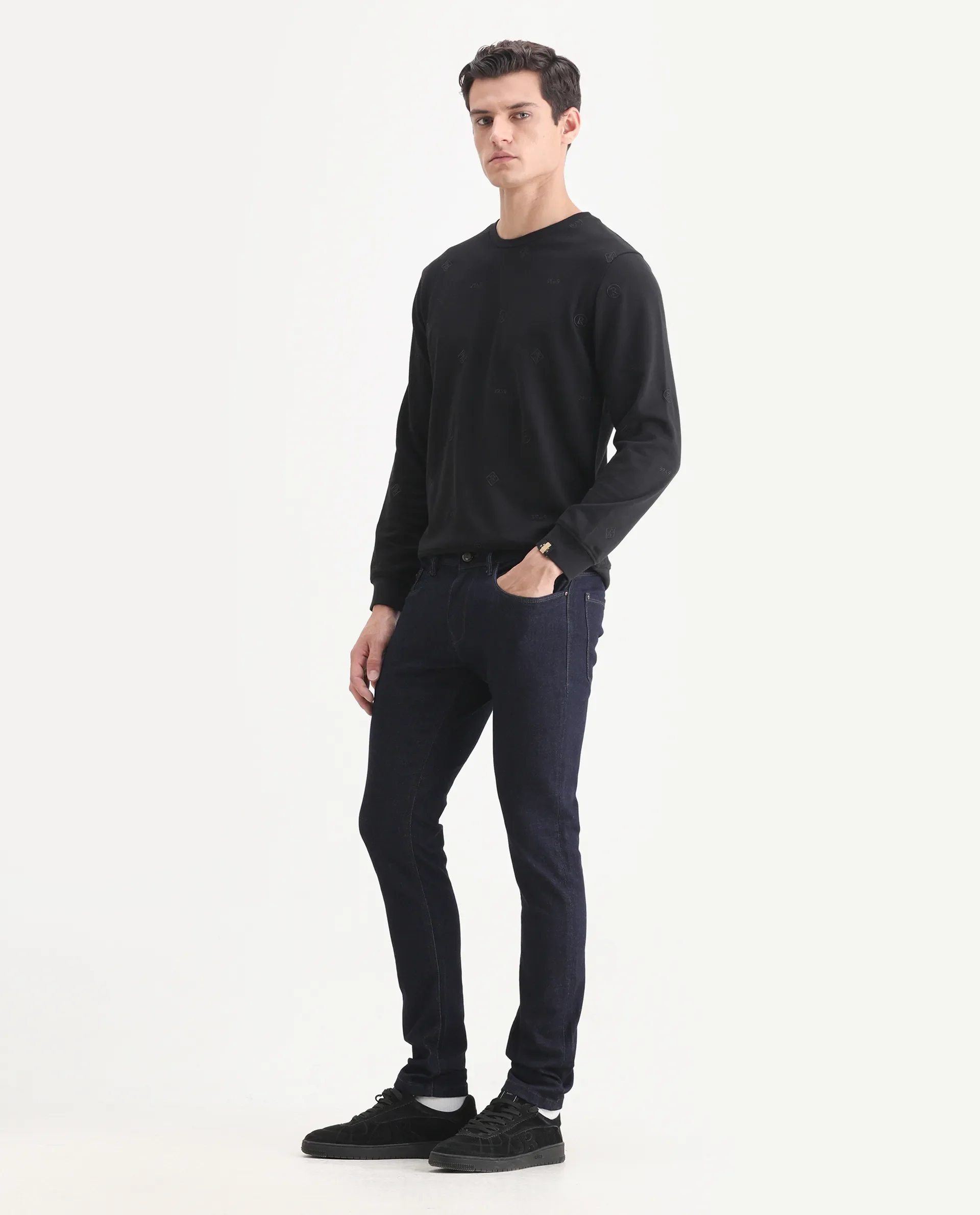Rare Rabbit Men's Frisco Navy Cotton Plain Hawk Slim Fit Jeans - Image 6