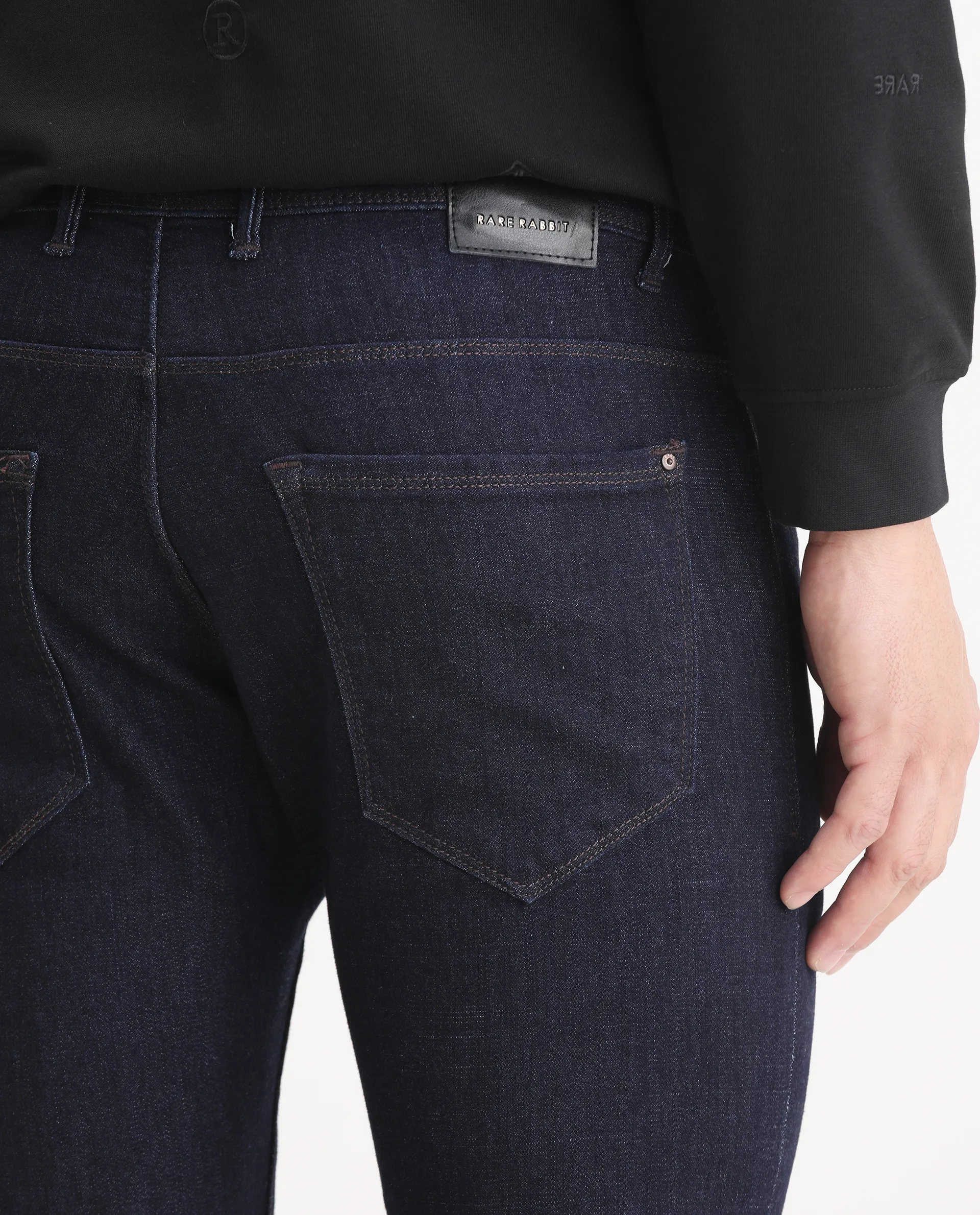 Rare Rabbit Men's Frisco Navy Cotton Plain Hawk Slim Fit Jeans - Image 7