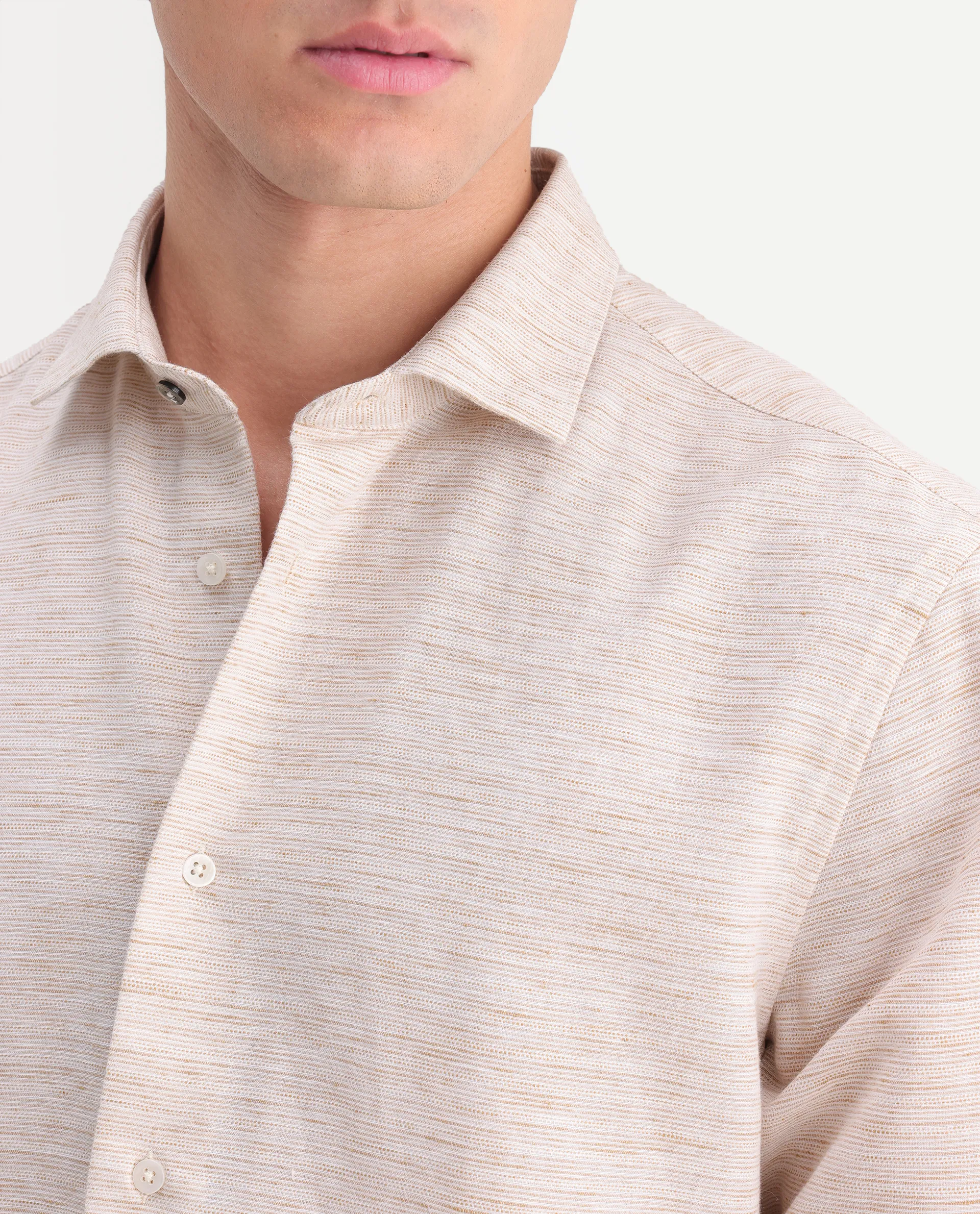 Rare Rabbit Men's Frit Beige Cotton Blend Fabric Full Sleeve Regular Fit Textured Shirt - Image 3