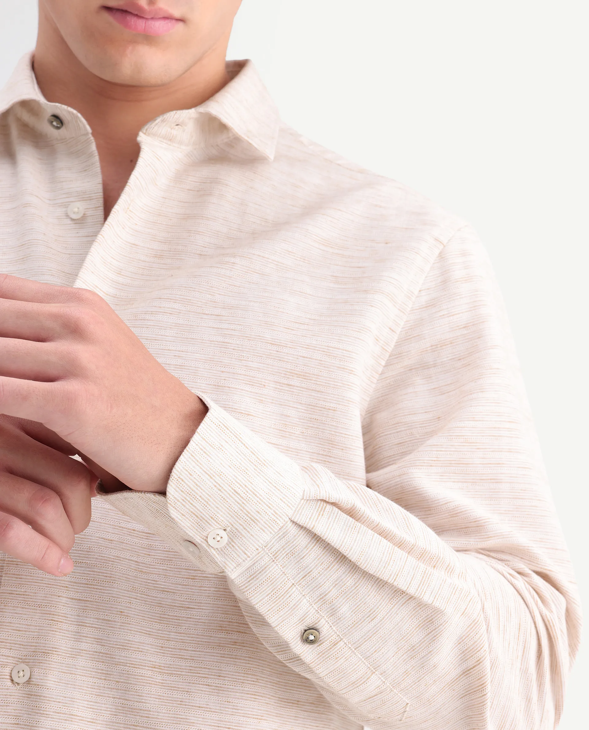 Rare Rabbit Men's Frit Beige Cotton Blend Fabric Full Sleeve Regular Fit Textured Shirt - Image 6