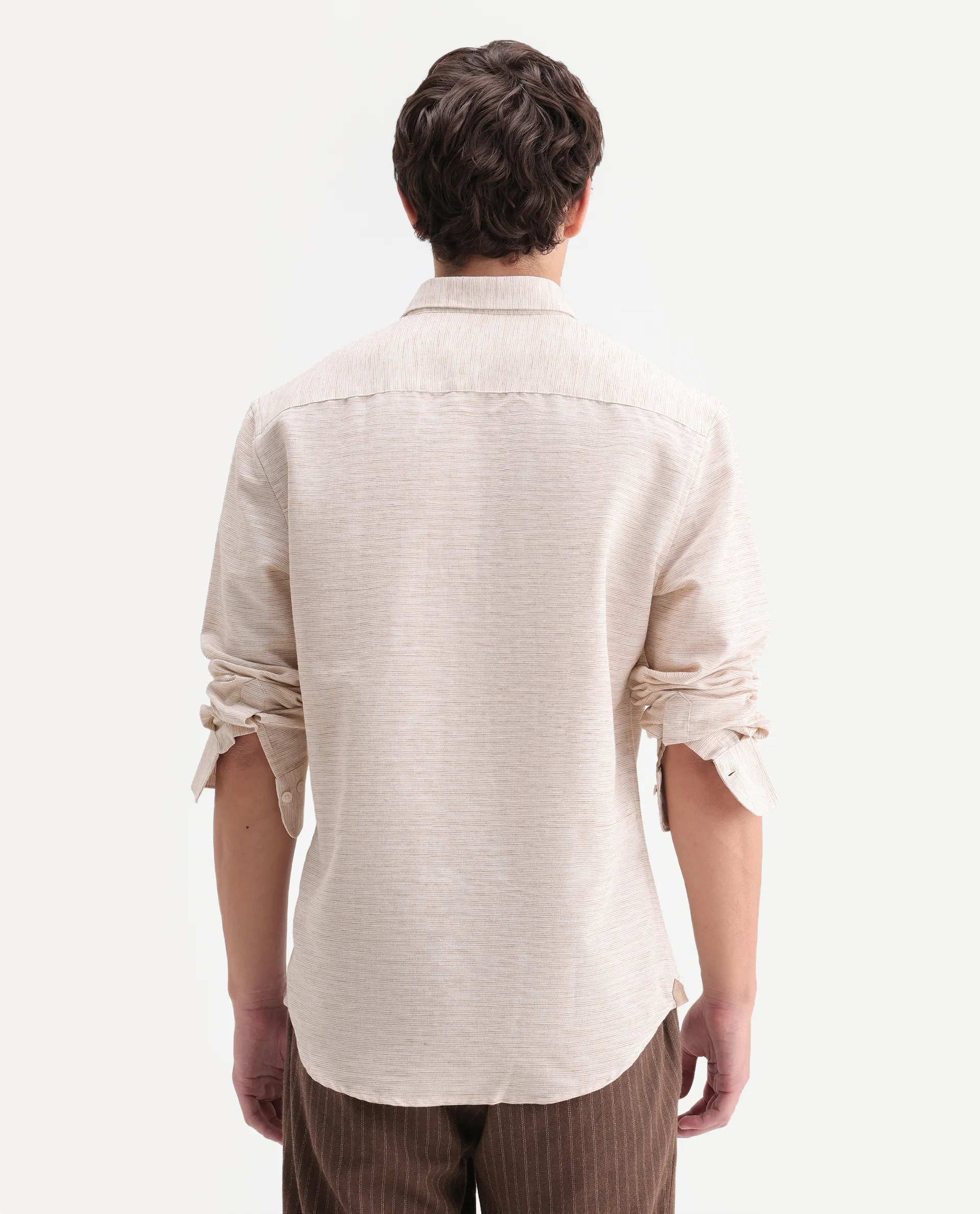 Rare Rabbit Men's Frit Beige Cotton Blend Fabric Full Sleeve Regular Fit Textured Shirt - Image 8