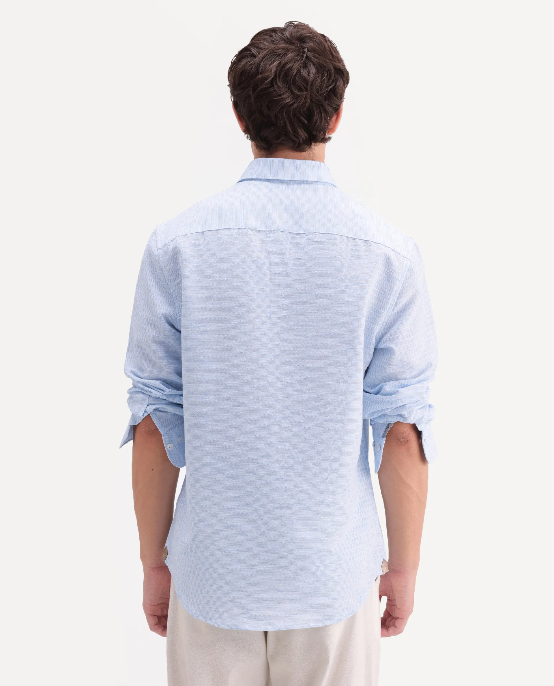 Rare Rabbit Men's Frit Blue Cotton Blend Fabric Full Sleeve Regular Fit Textured Shirt - Image 7