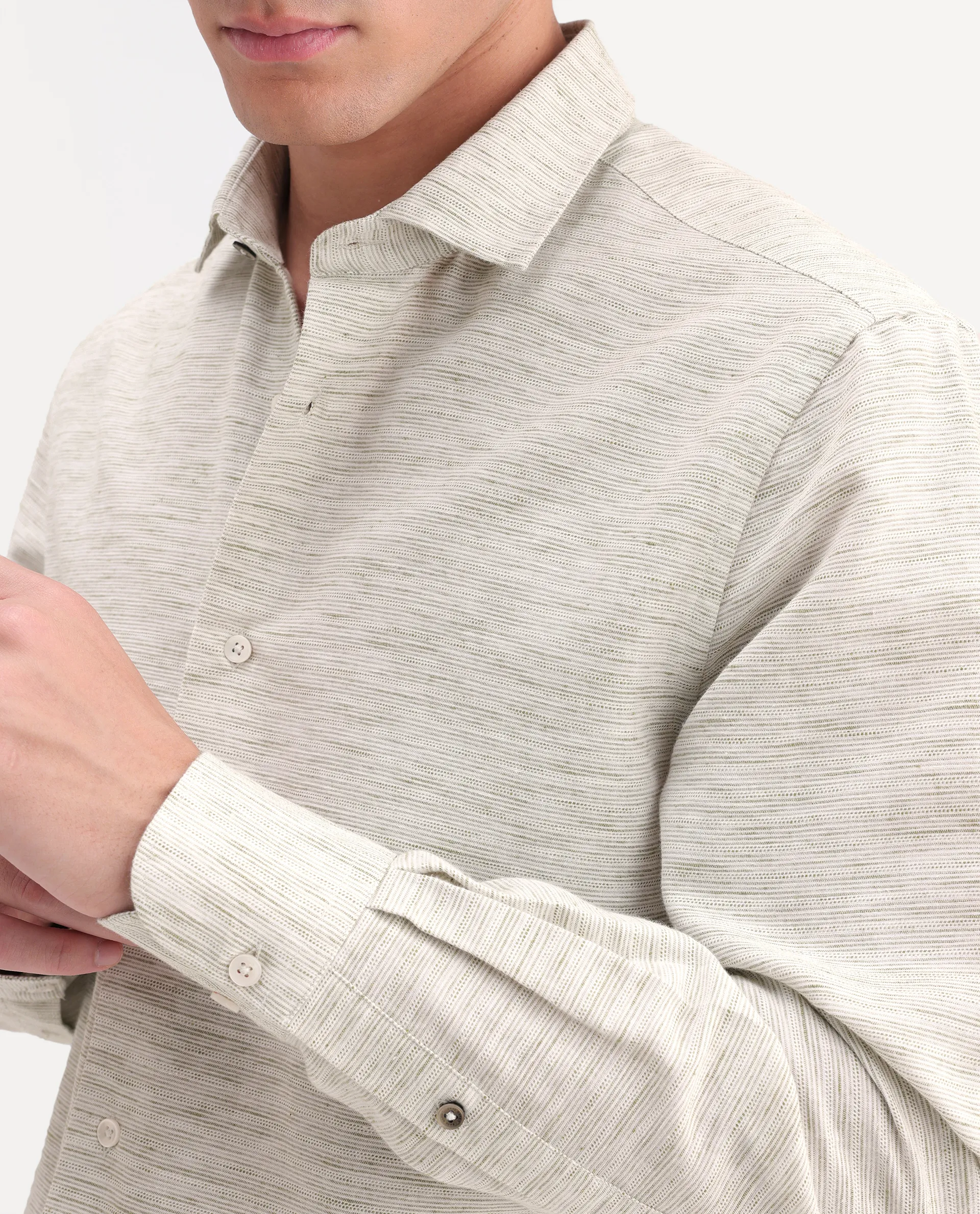 Rare Rabbit Men's Frit Dusky Green Cotton Blend Fabric Full Sleeve Regular Fit Textured Shirt - Image 3