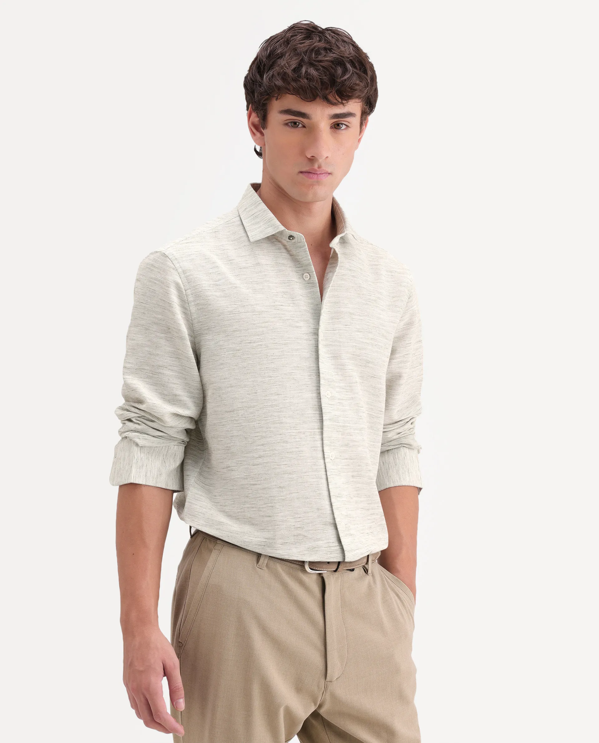 Rare Rabbit Men's Frit Dusky Green Cotton Blend Fabric Full Sleeve Regular Fit Textured Shirt - Image 5