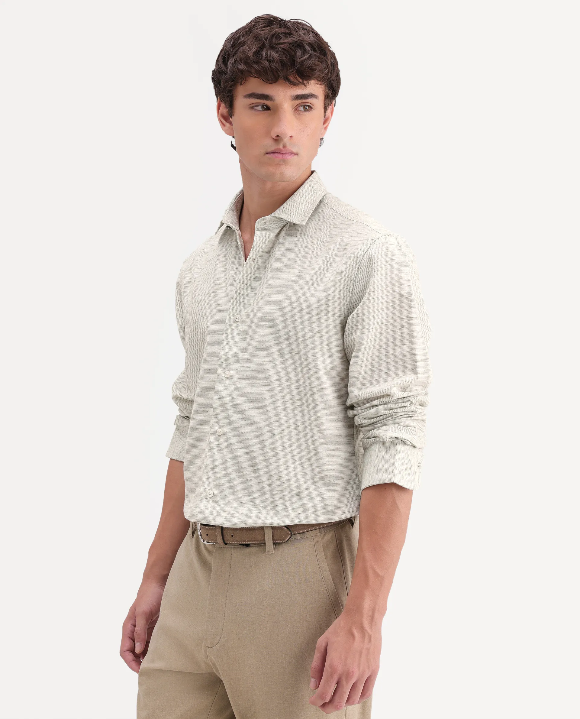 Rare Rabbit Men's Frit Dusky Green Cotton Blend Fabric Full Sleeve Regular Fit Textured Shirt - Image 6