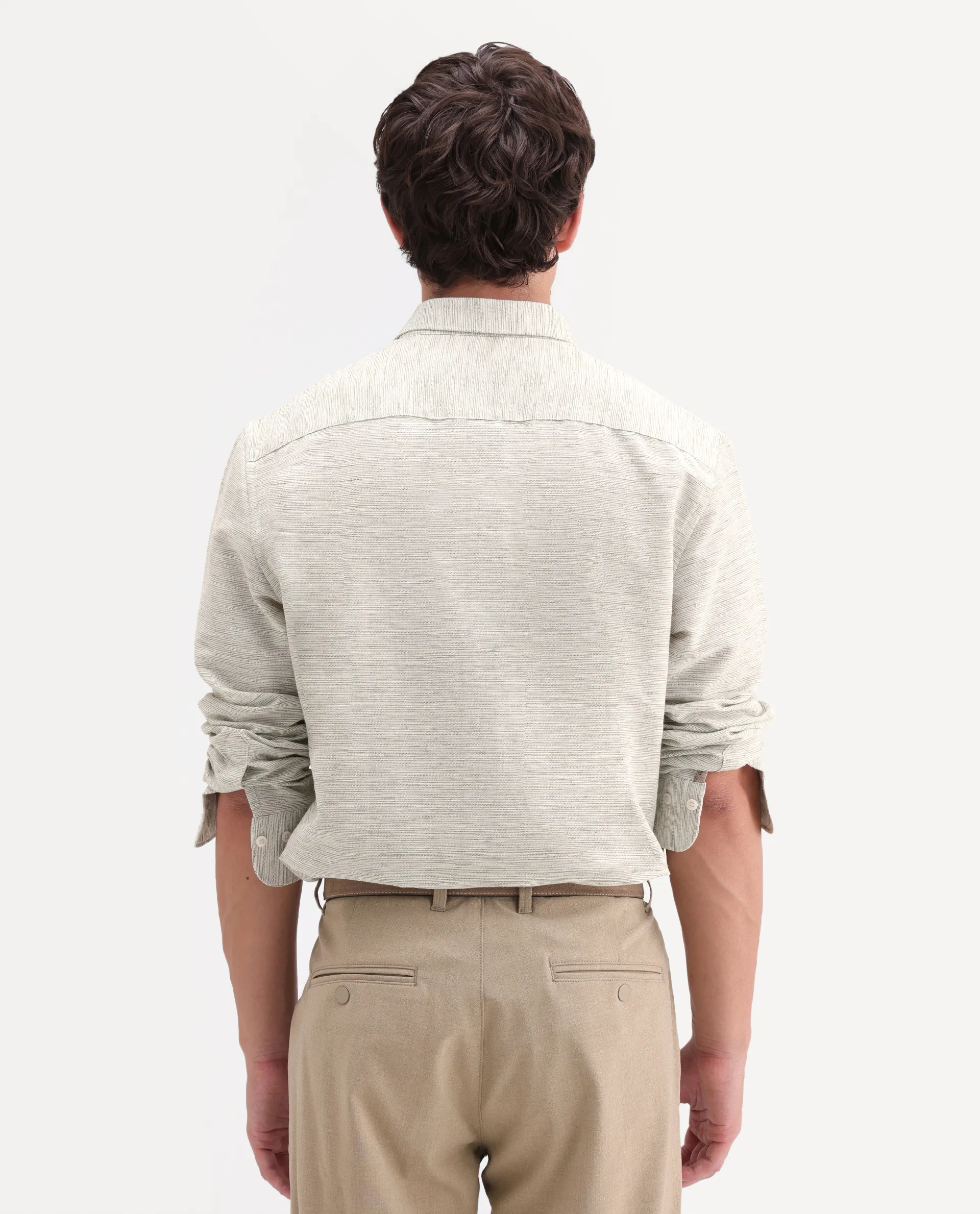 Rare Rabbit Men's Frit Dusky Green Cotton Blend Fabric Full Sleeve Regular Fit Textured Shirt - Image 7