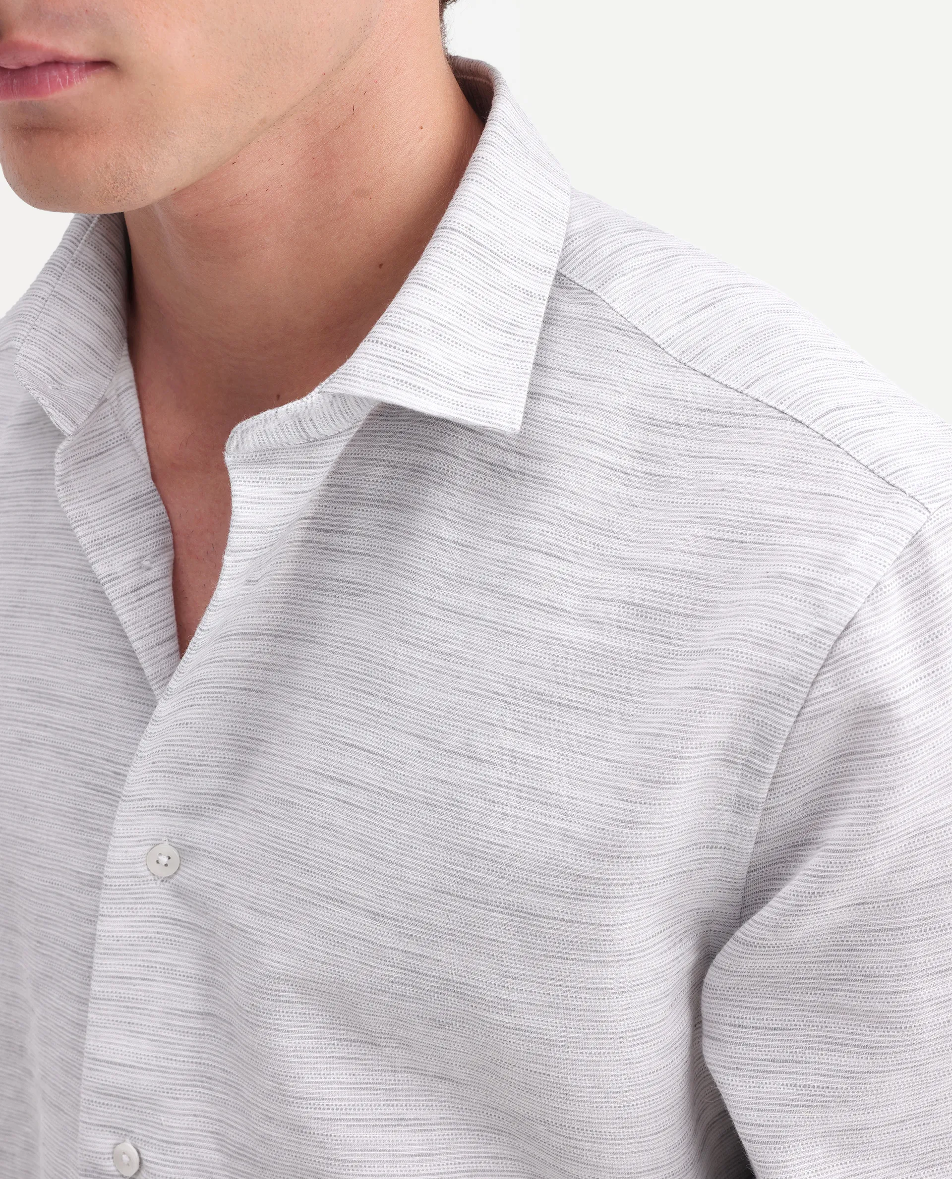Rare Rabbit Men's Frit Light Grey Cotton Blend Fabric Full Sleeve Regular Fit Textured Shirt - Image 3