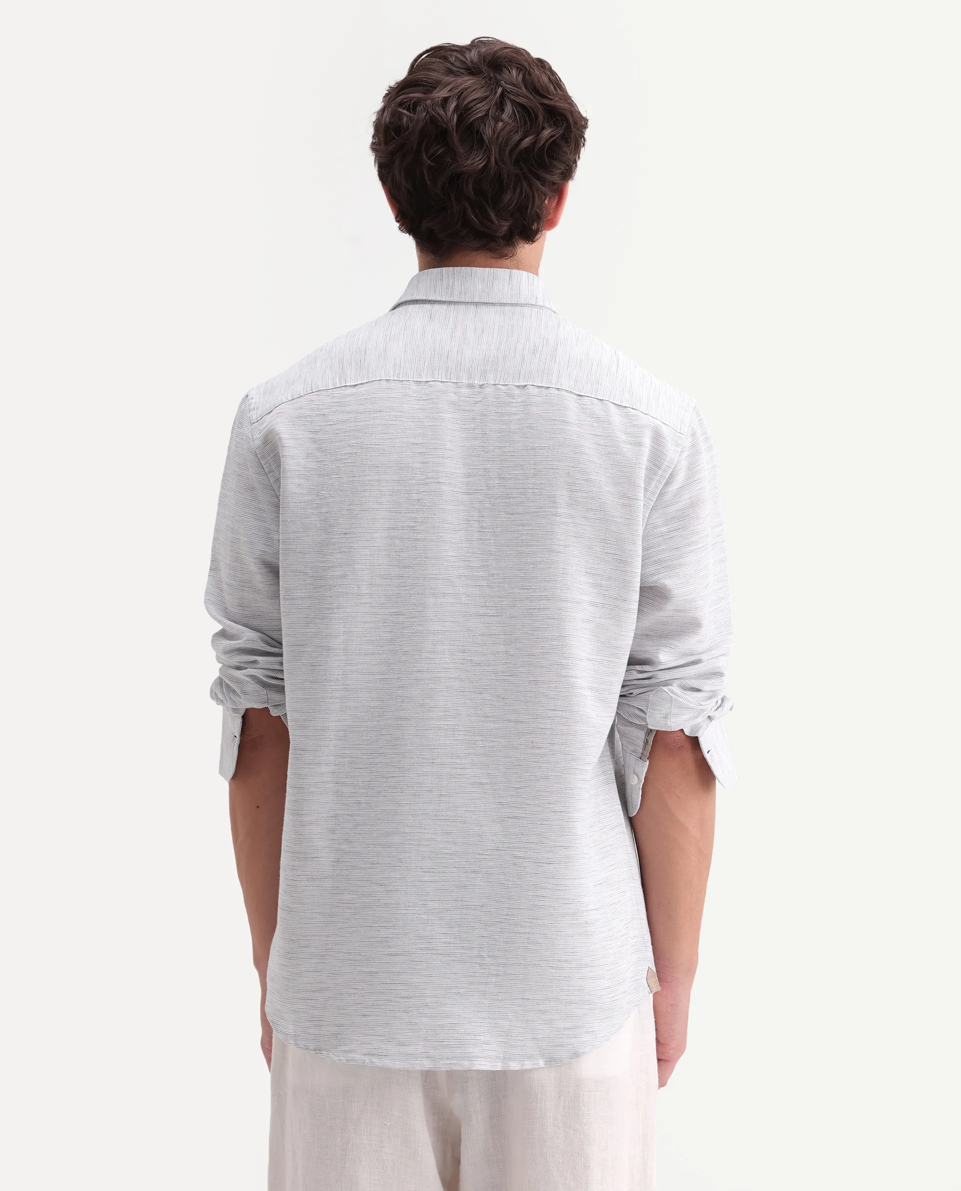 Rare Rabbit Men's Frit Light Grey Cotton Blend Fabric Full Sleeve Regular Fit Textured Shirt - Image 8