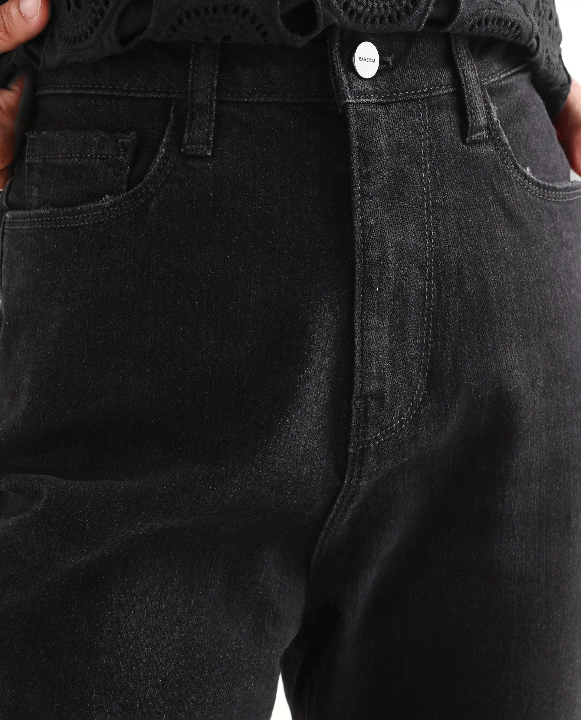 Rareism Women's Frita Black Cotton Blend Plain Ankle Length Effortless bootcut Jeans - Image 3