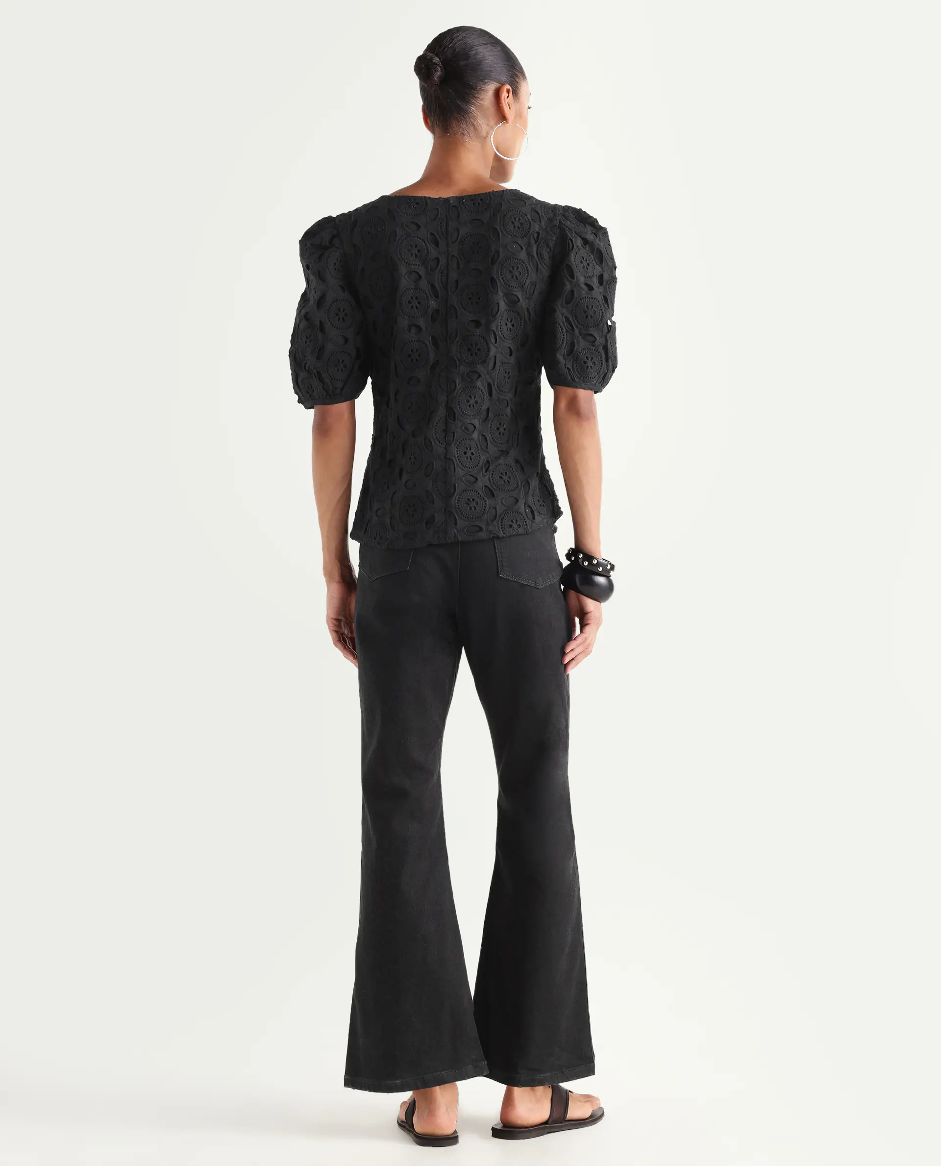 Rareism Women's Frita Black Cotton Blend Plain Ankle Length Effortless bootcut Jeans - Image 6