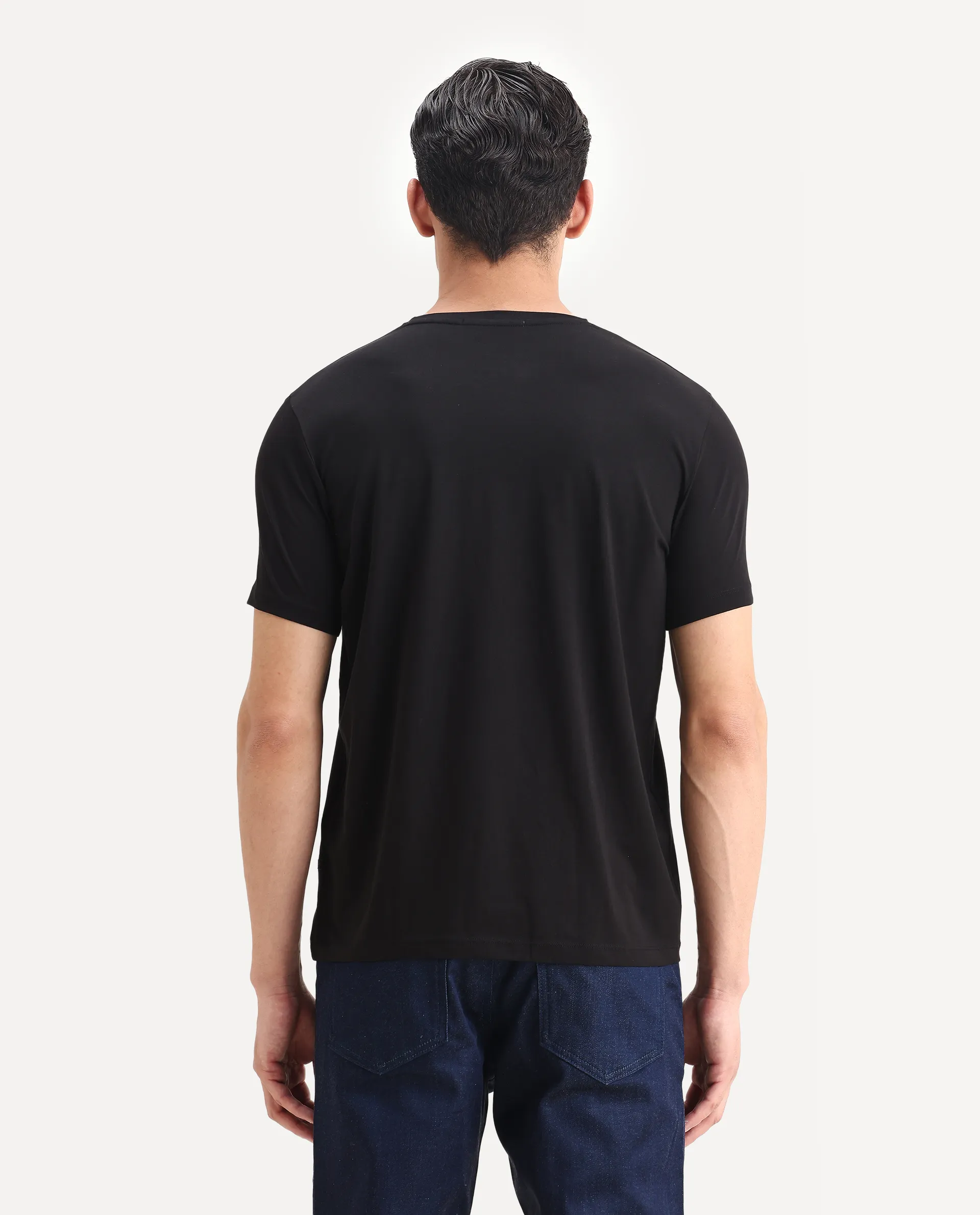 Rare Rabbit Men's Guild Casual Friter Black Cotton Blend Paisley Print Regular Fit Half Sleeve Crew Neck T-Shirt - Image 7
