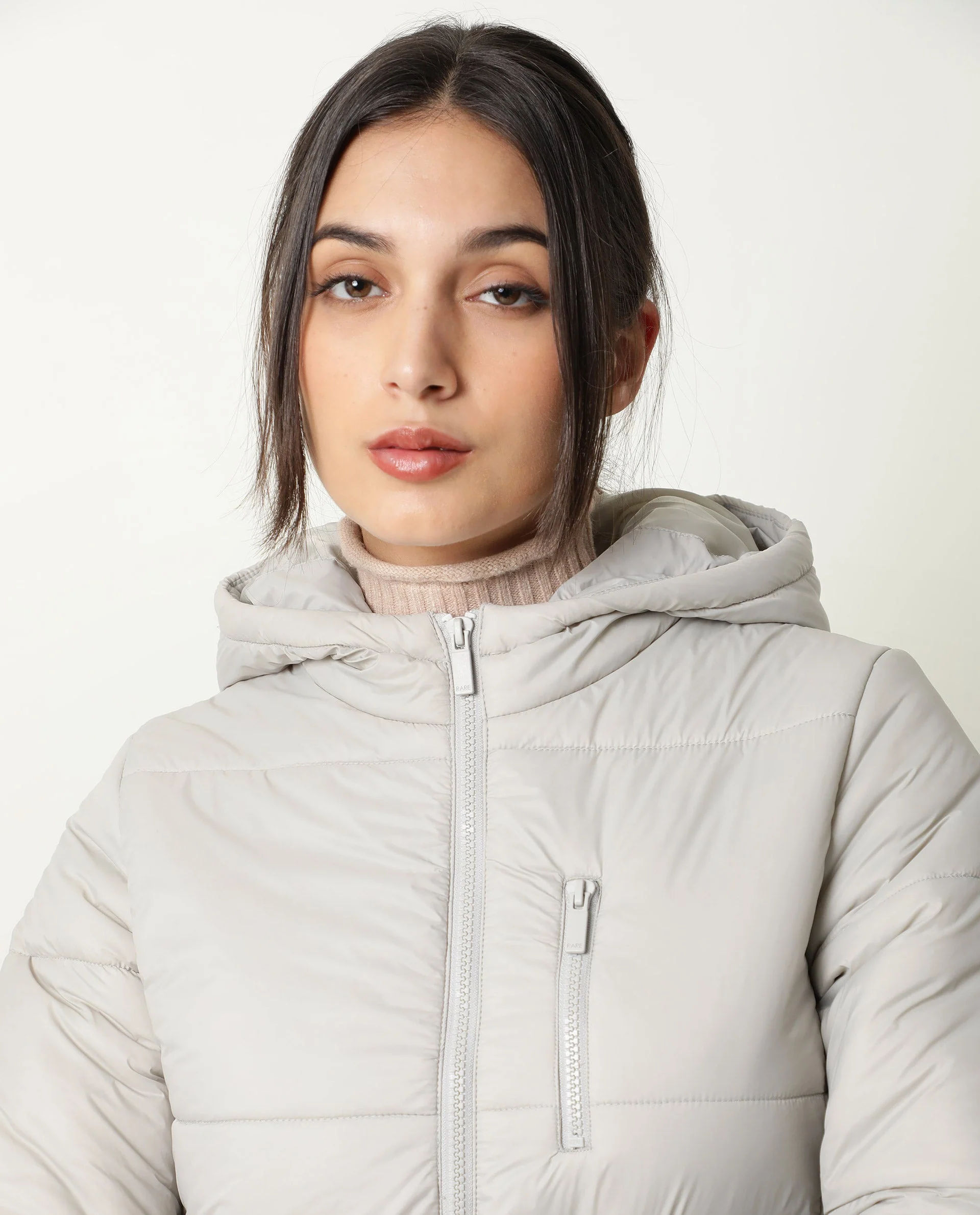 Rareism Women's Frith Beige Polyester Hooded Plain Regular Fit Jacket - Image 11