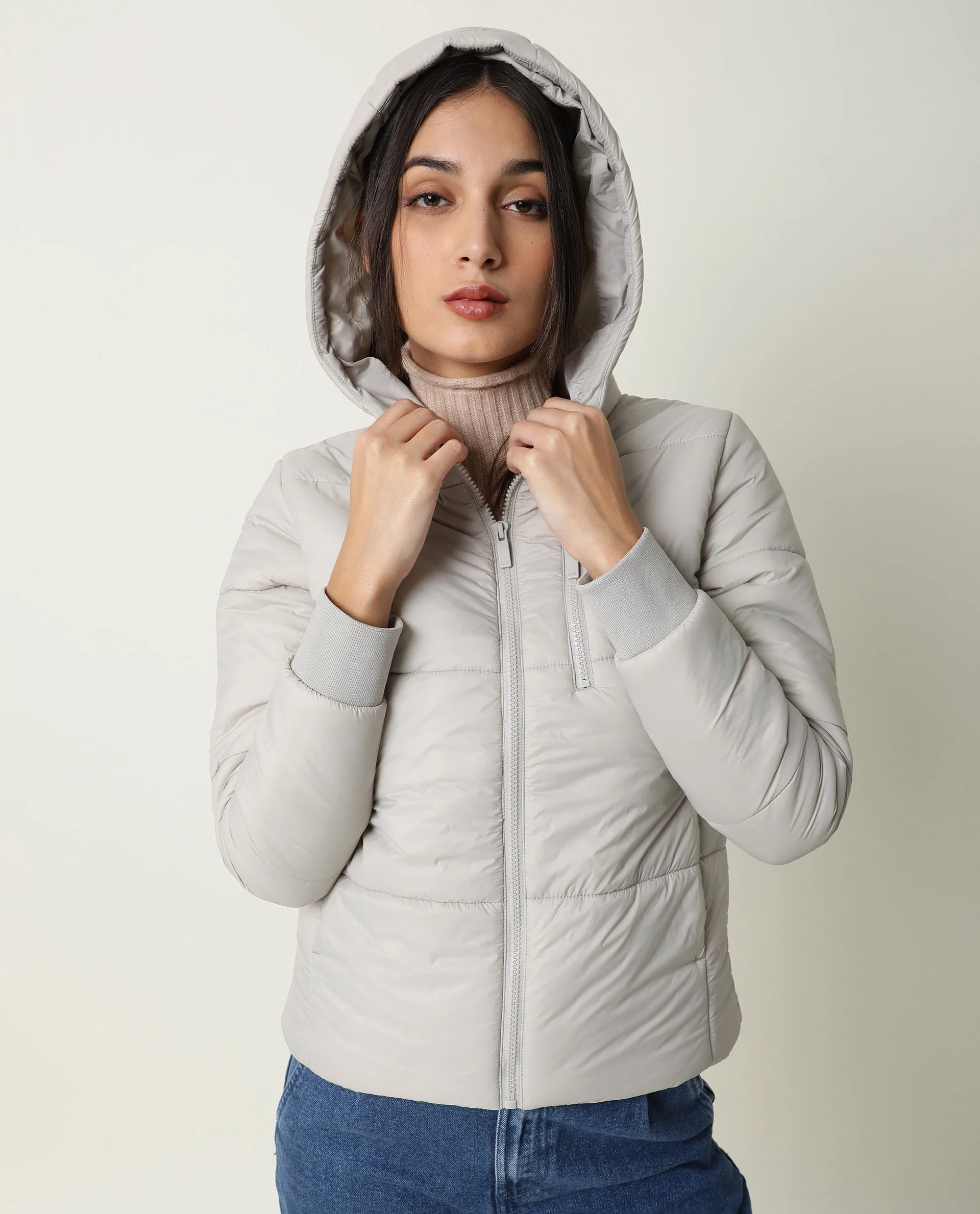 Rareism Women's Frith Beige Polyester Hooded Plain Regular Fit Jacket - Image 12