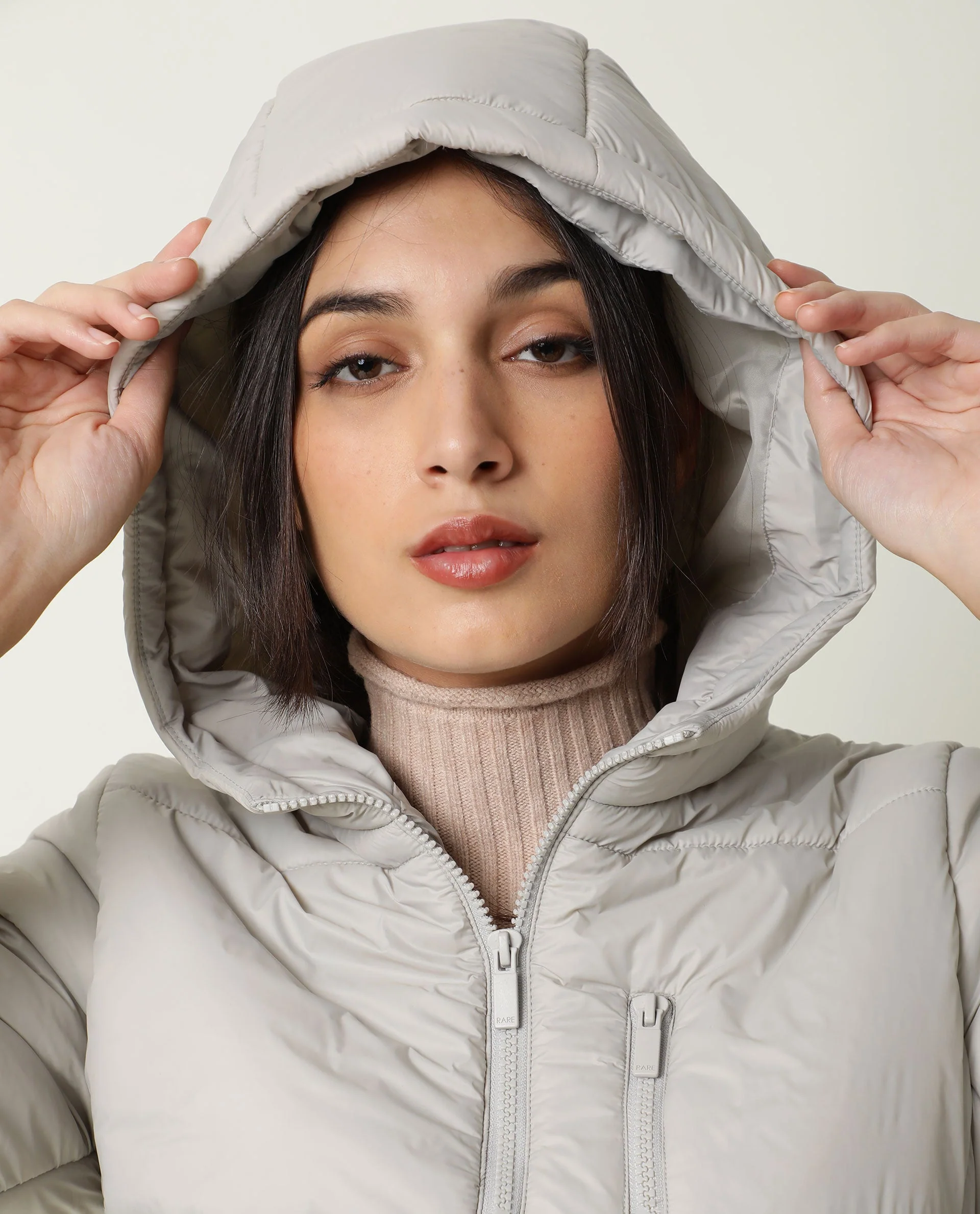 Rareism Women's Frith Beige Polyester Hooded Plain Regular Fit Jacket - Image 13