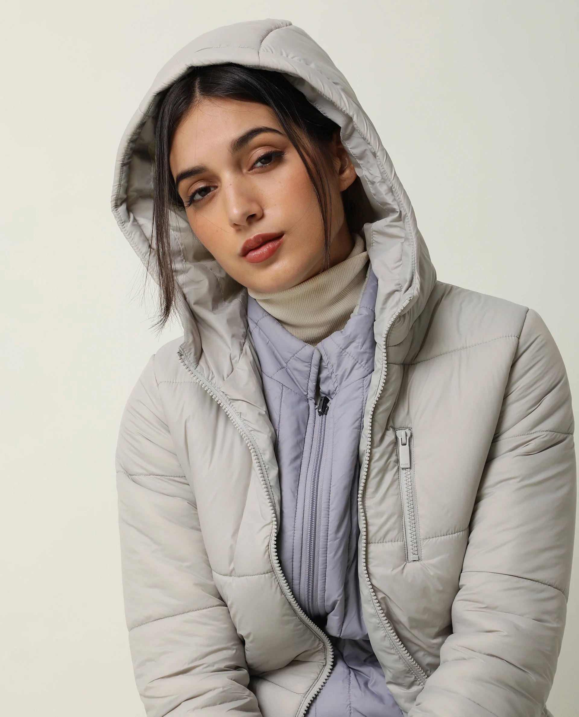 Rareism Women's Frith Beige Polyester Hooded Plain Regular Fit Jacket - Image 3