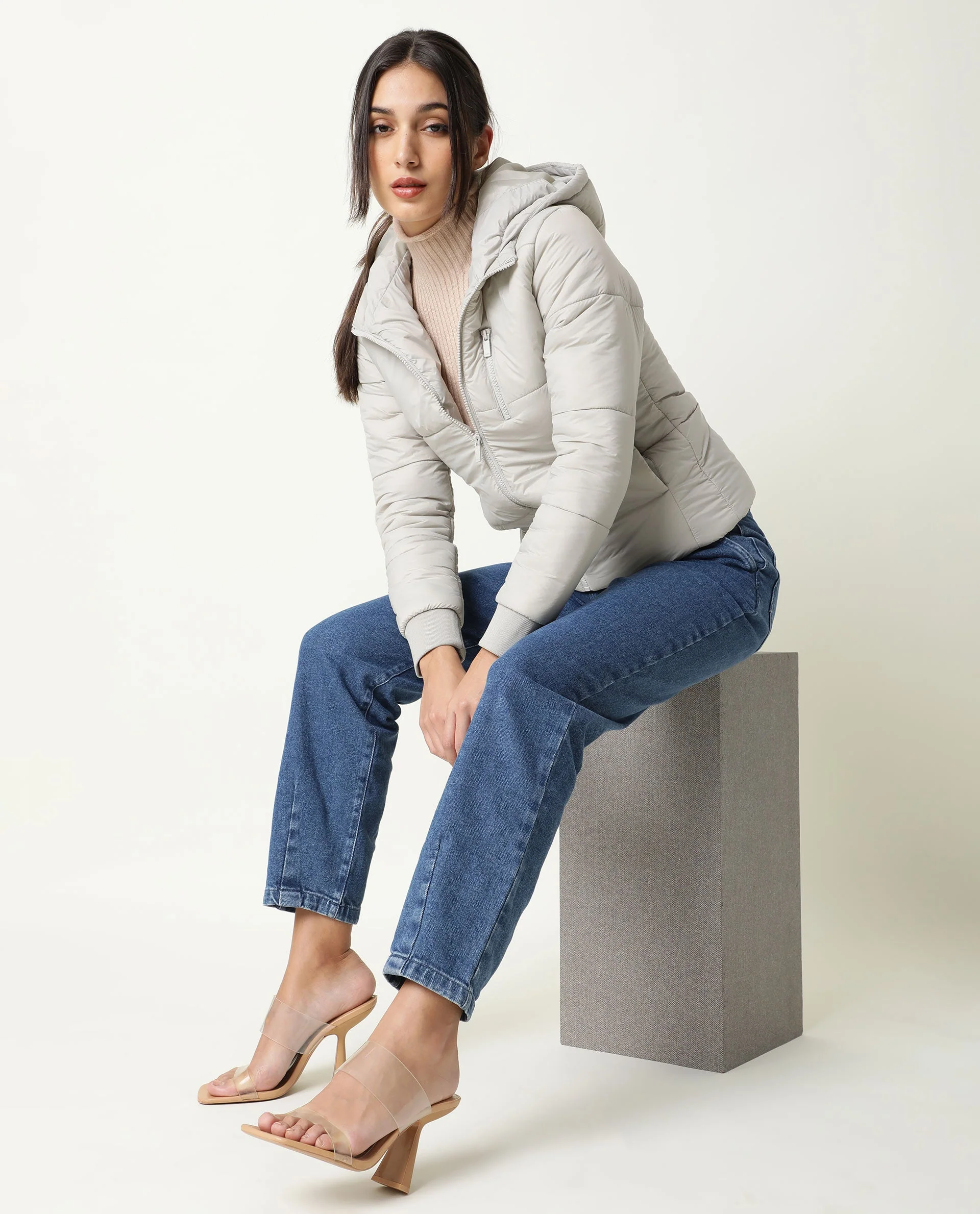 Rareism Women's Frith Beige Polyester Hooded Plain Regular Fit Jacket - Image 4