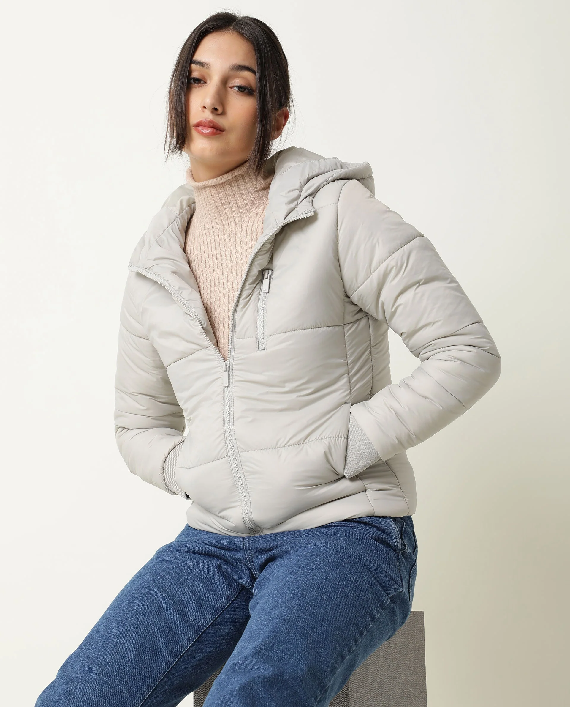 Rareism Women's Frith Beige Polyester Hooded Plain Regular Fit Jacket - Image 5