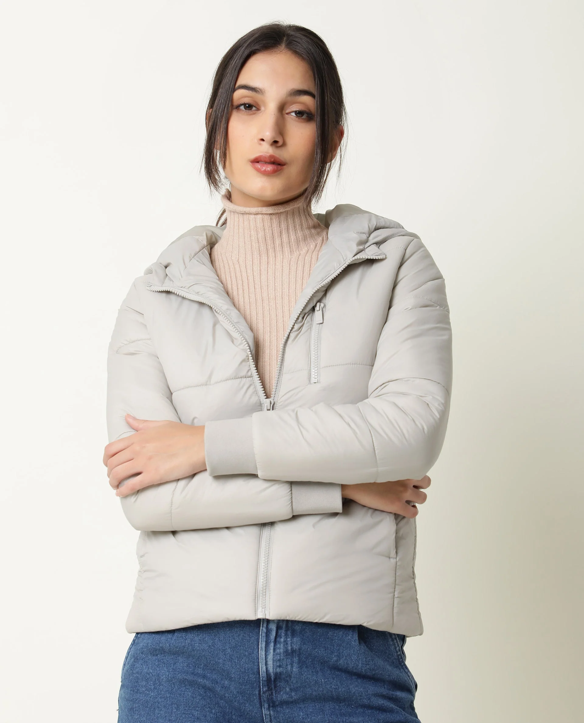 Rareism Women's Frith Beige Polyester Hooded Plain Regular Fit Jacket - Image 6