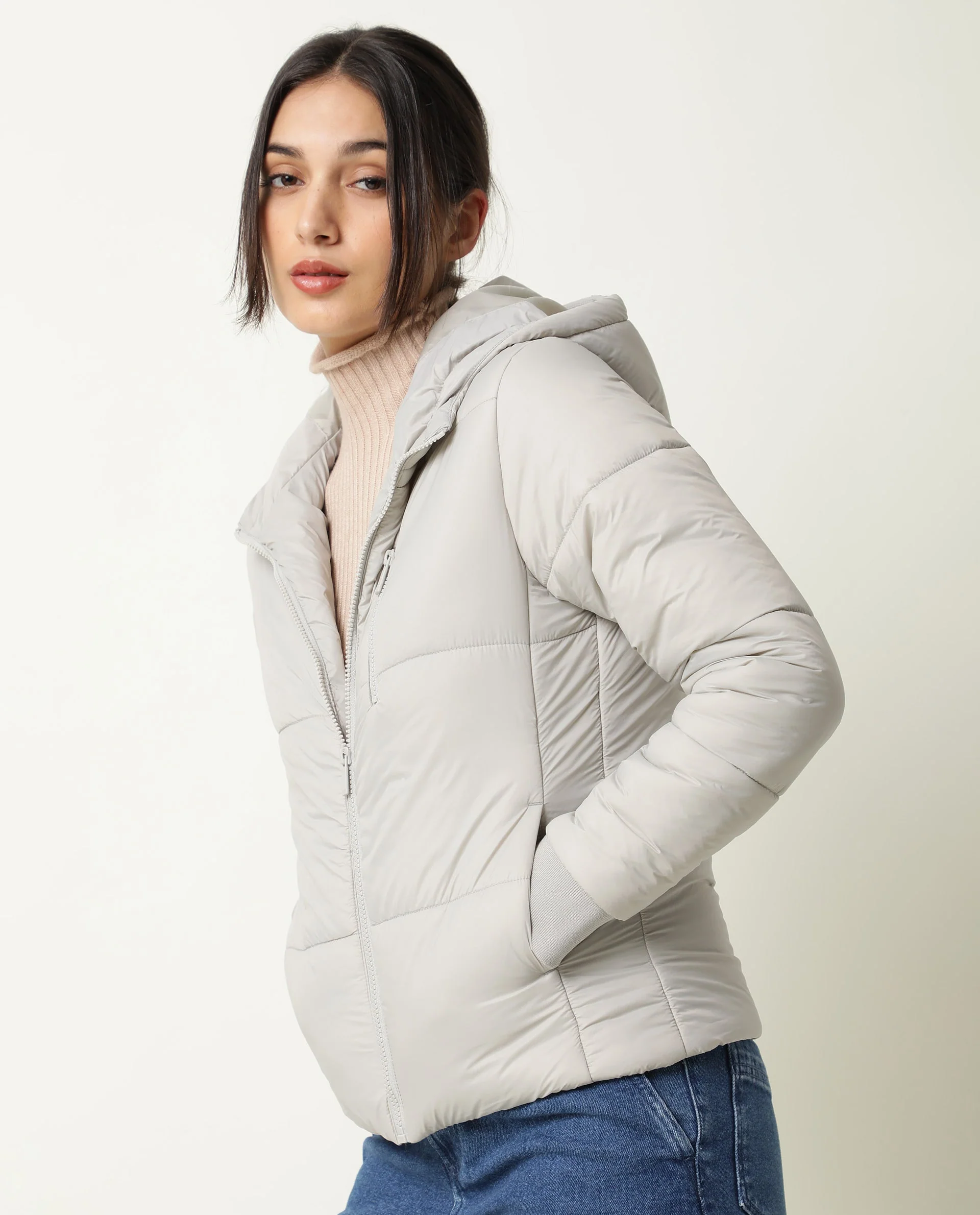 Rareism Women's Frith Beige Polyester Hooded Plain Regular Fit Jacket - Image 7