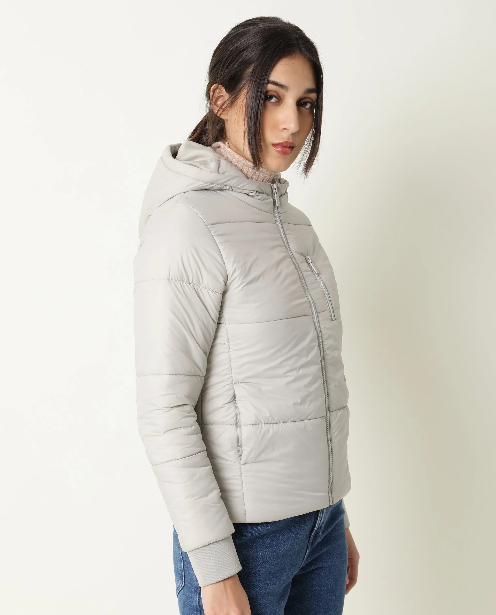Rareism Women's Frith Beige Polyester Hooded Plain Regular Fit Jacket - Image 8