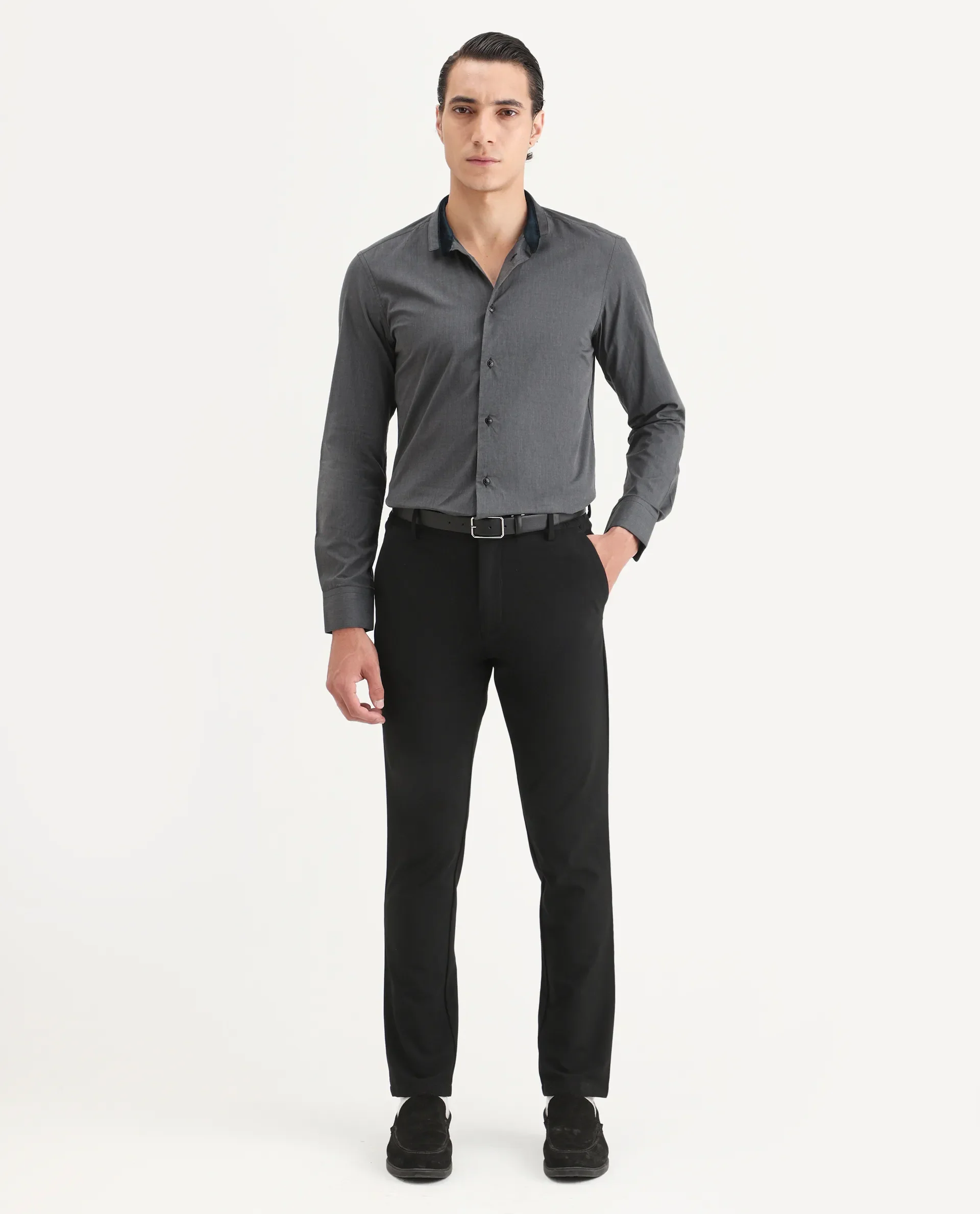 Rare Rabbit Men's Fritz Black Cotton Plain Regular Fit Full Sleeve Mandarin Collar Shirt - Image 2