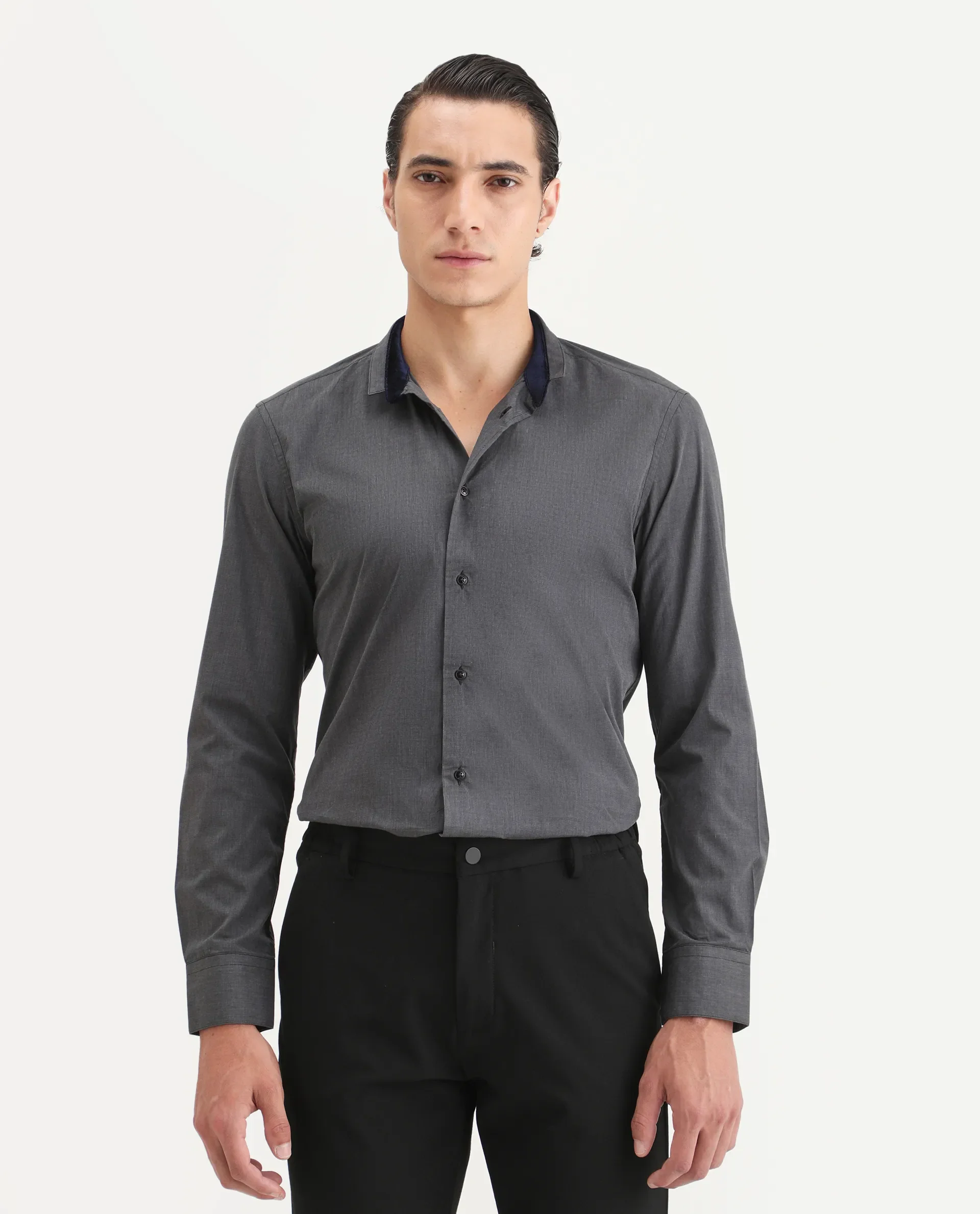 Rare Rabbit Men's Fritz Black Cotton Plain Regular Fit Full Sleeve Mandarin Collar Shirt - Image 4