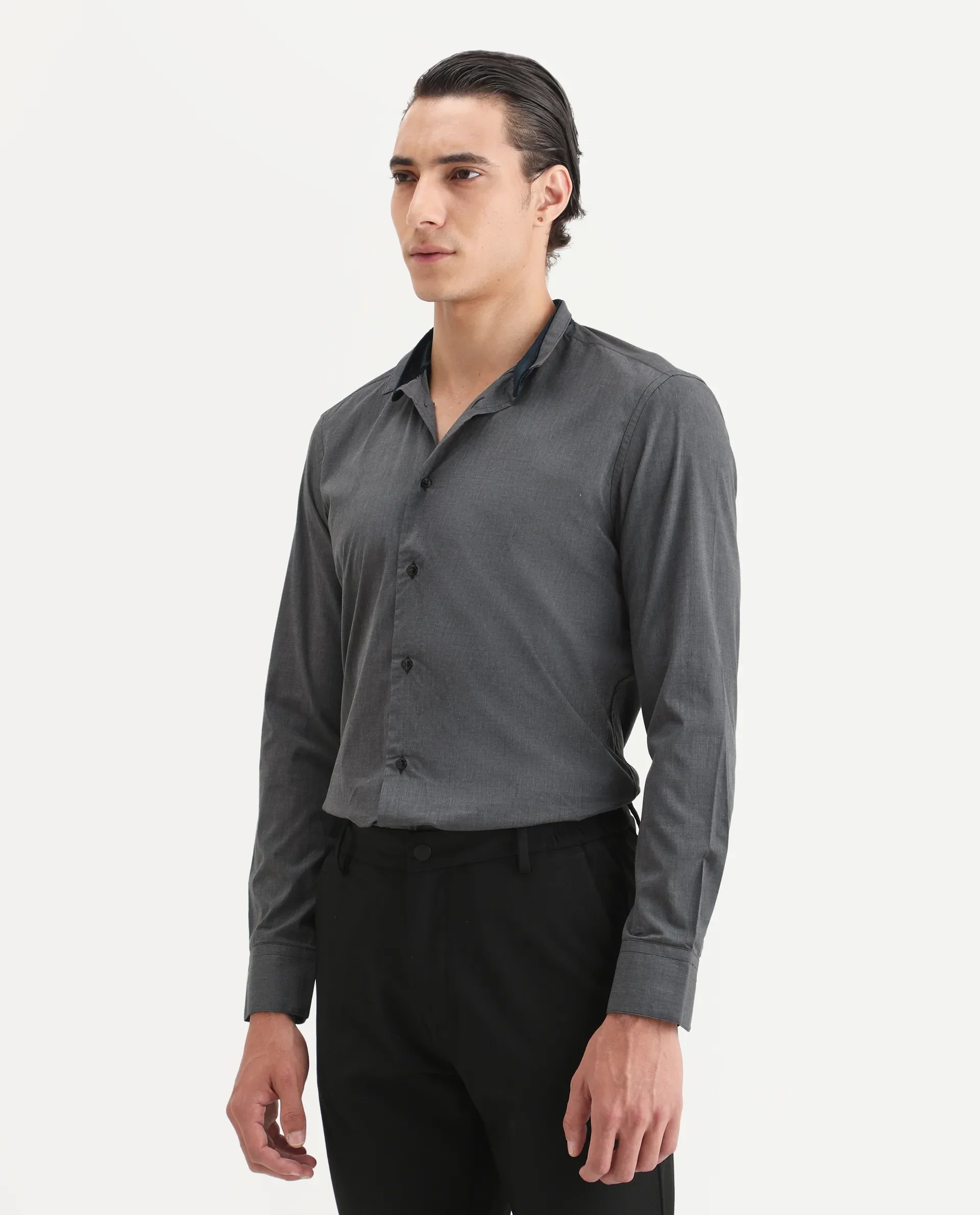 Rare Rabbit Men's Fritz Black Cotton Plain Regular Fit Full Sleeve Mandarin Collar Shirt - Image 5
