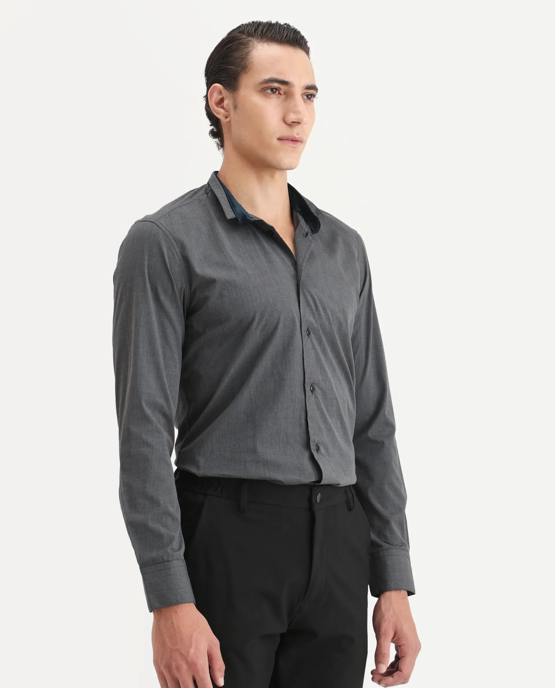 Rare Rabbit Men's Fritz Black Cotton Plain Regular Fit Full Sleeve Mandarin Collar Shirt - Image 6