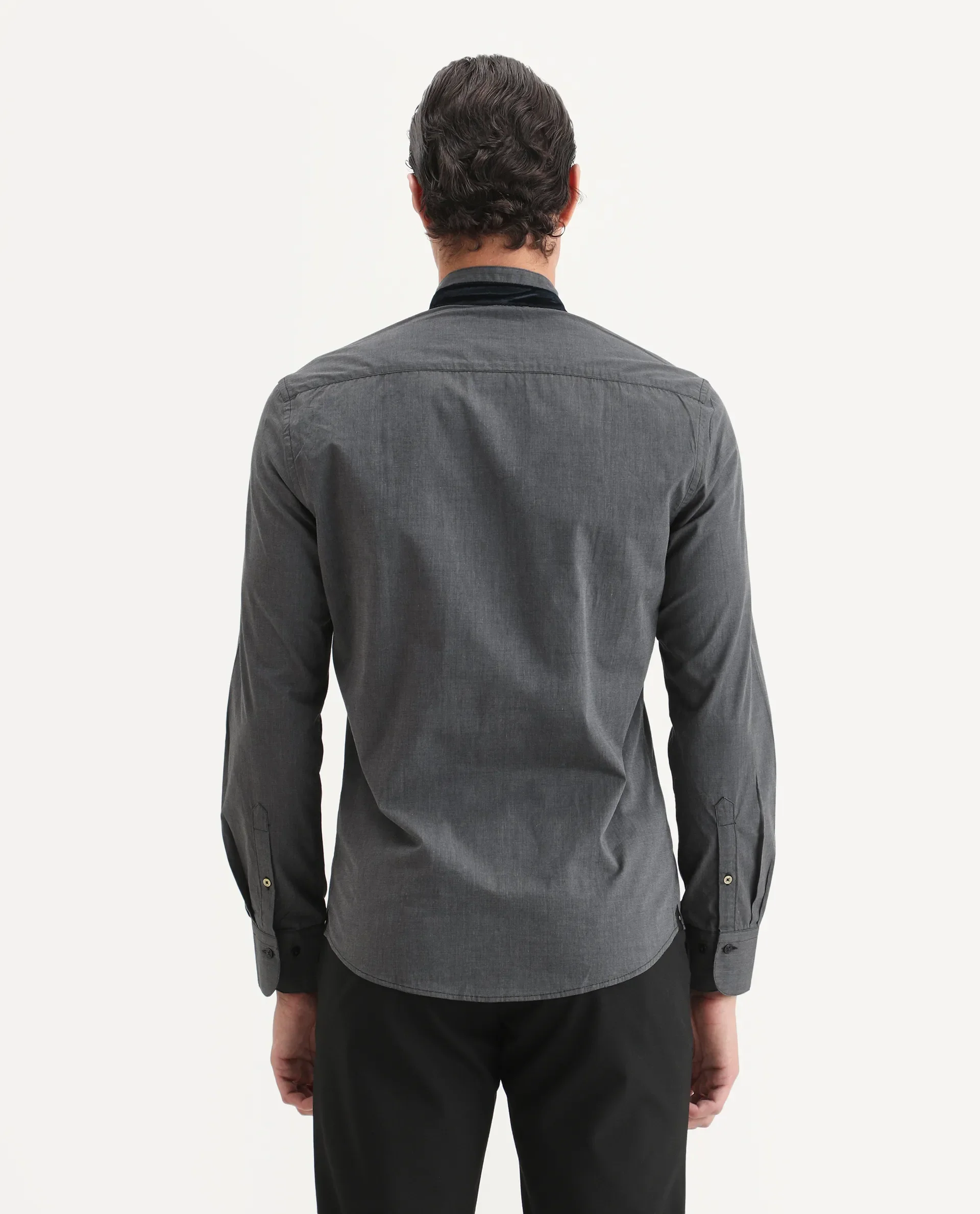Rare Rabbit Men's Fritz Black Cotton Plain Regular Fit Full Sleeve Mandarin Collar Shirt - Image 7