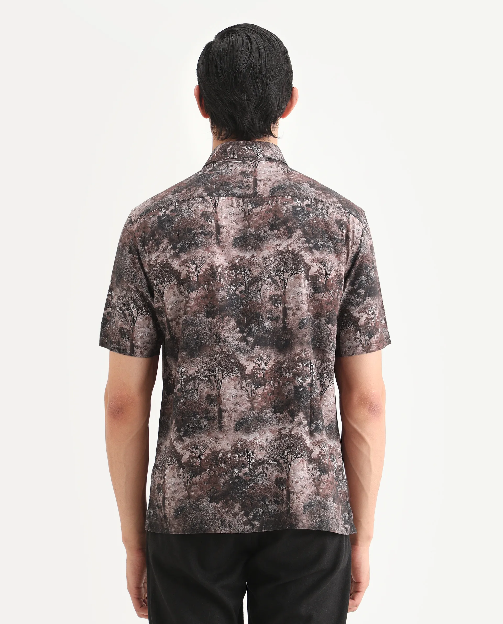 Rare Rabbit Men's Froe Light Brown Viscose Tropical Print Regular Fit Half Sleeve Collared Shirt - Image 7