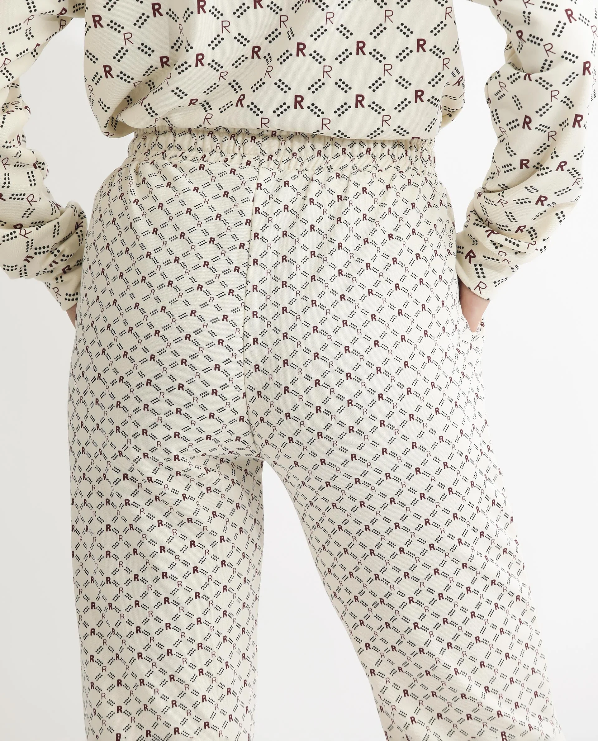 Rareism Women's Fronk Beige Polyester Blend Monogram Print Ankle Length Tailored Track Pant - Image 16
