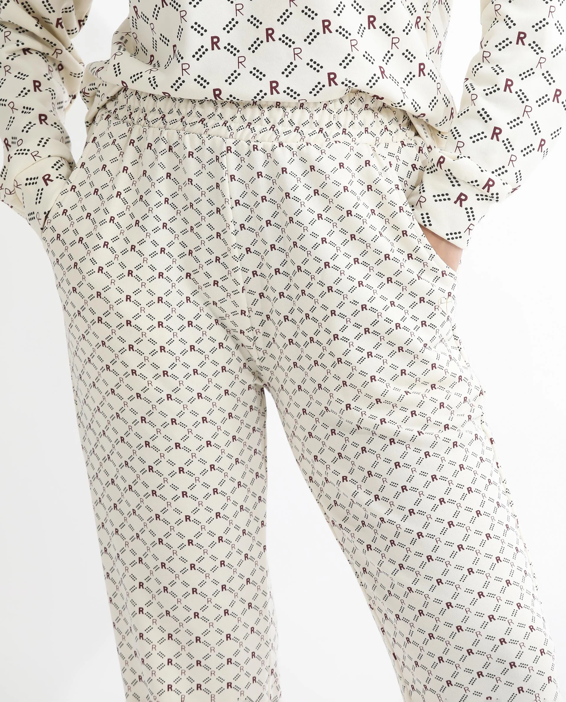 Rareism Women's Fronk Beige Polyester Blend Monogram Print Ankle Length Tailored Track Pant - Image 3