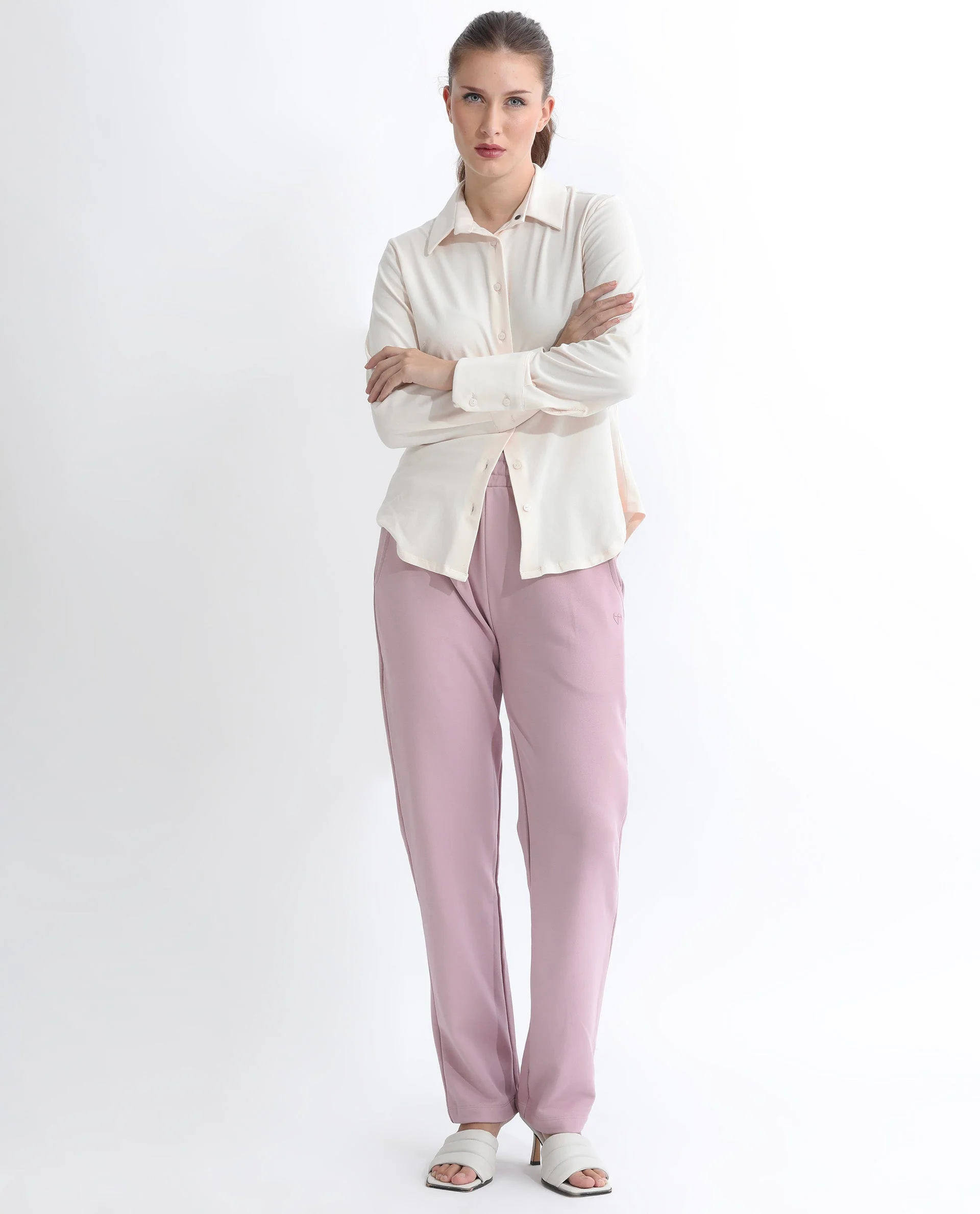 Rareism Women's Fronk Dusky Pink Polyester Blend Plain Ankle Length Tailored Track Pant - Image 3