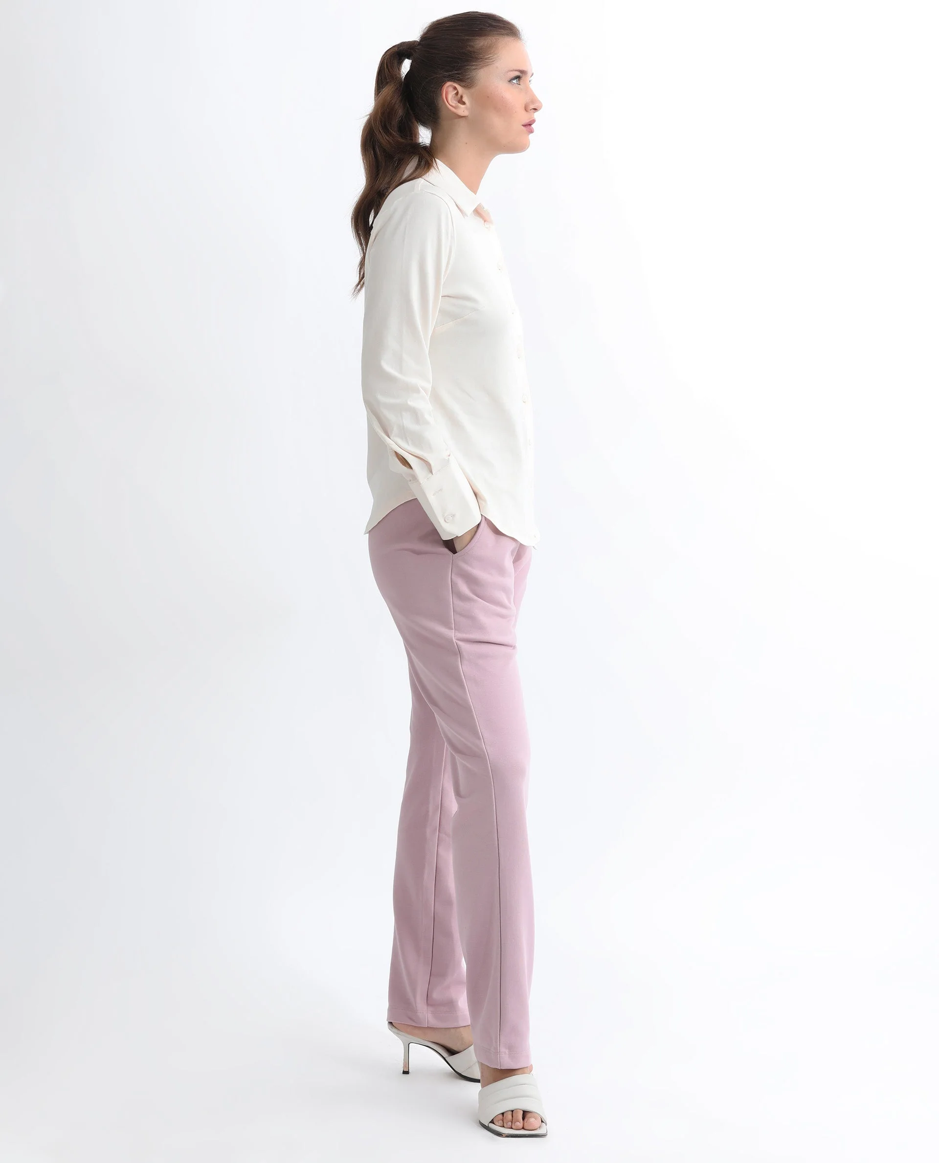 Rareism Women's Fronk Dusky Pink Polyester Blend Plain Ankle Length Tailored Track Pant - Image 5