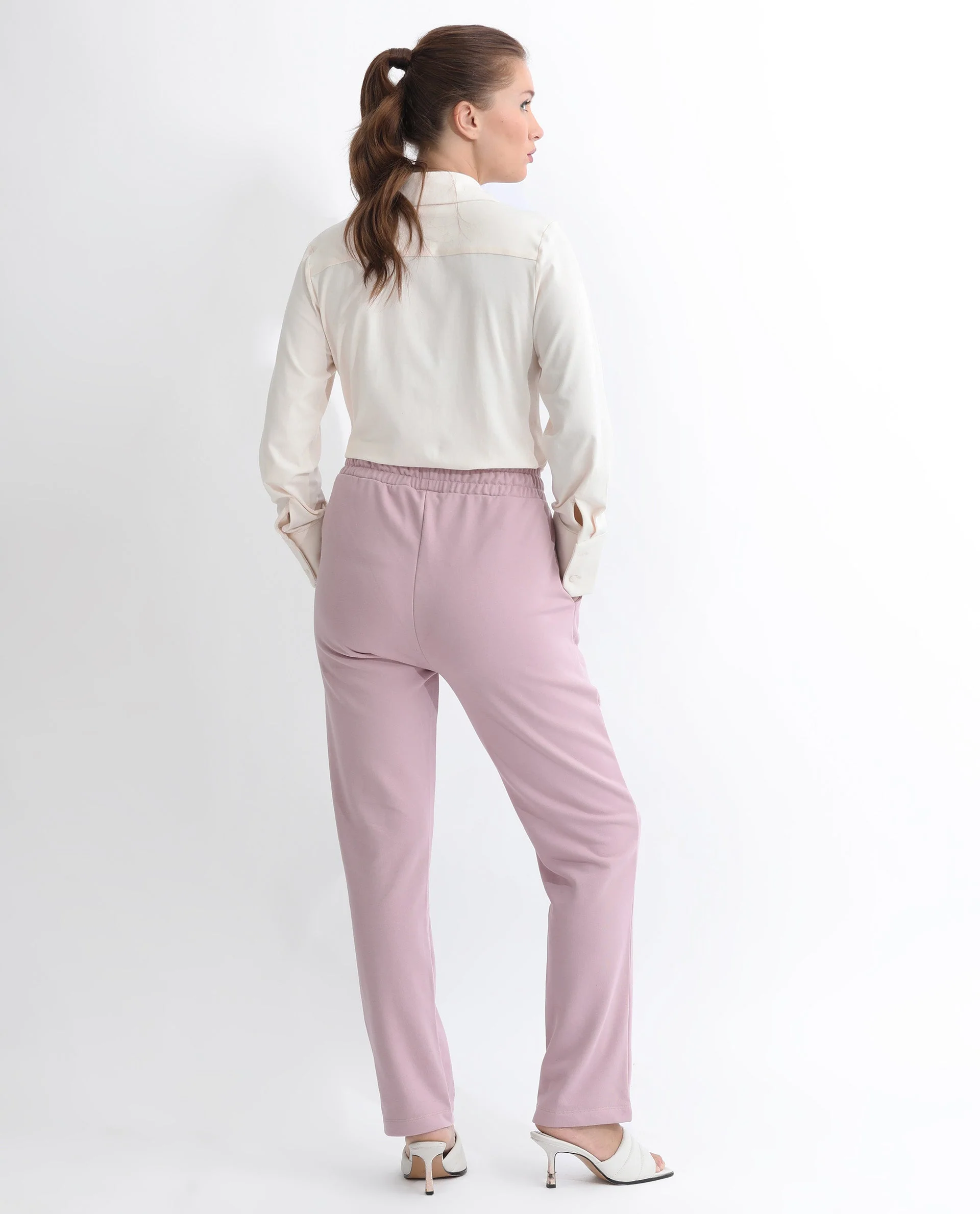 Rareism Women's Fronk Dusky Pink Polyester Blend Plain Ankle Length Tailored Track Pant - Image 8