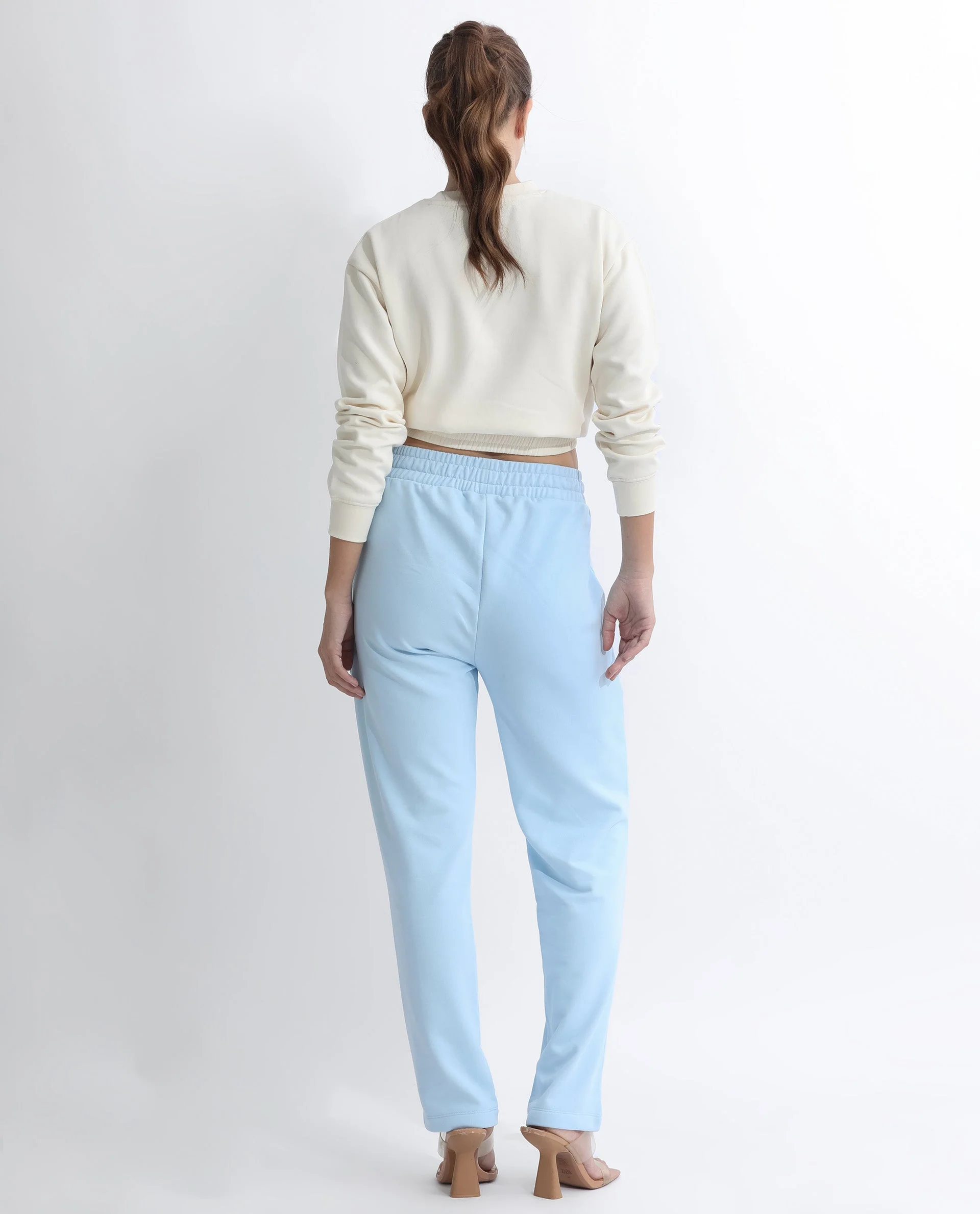 Rareism Women's Fronk Light Blue Polyester Blend Plain Ankle Length Tailored Track Pant - Image 11
