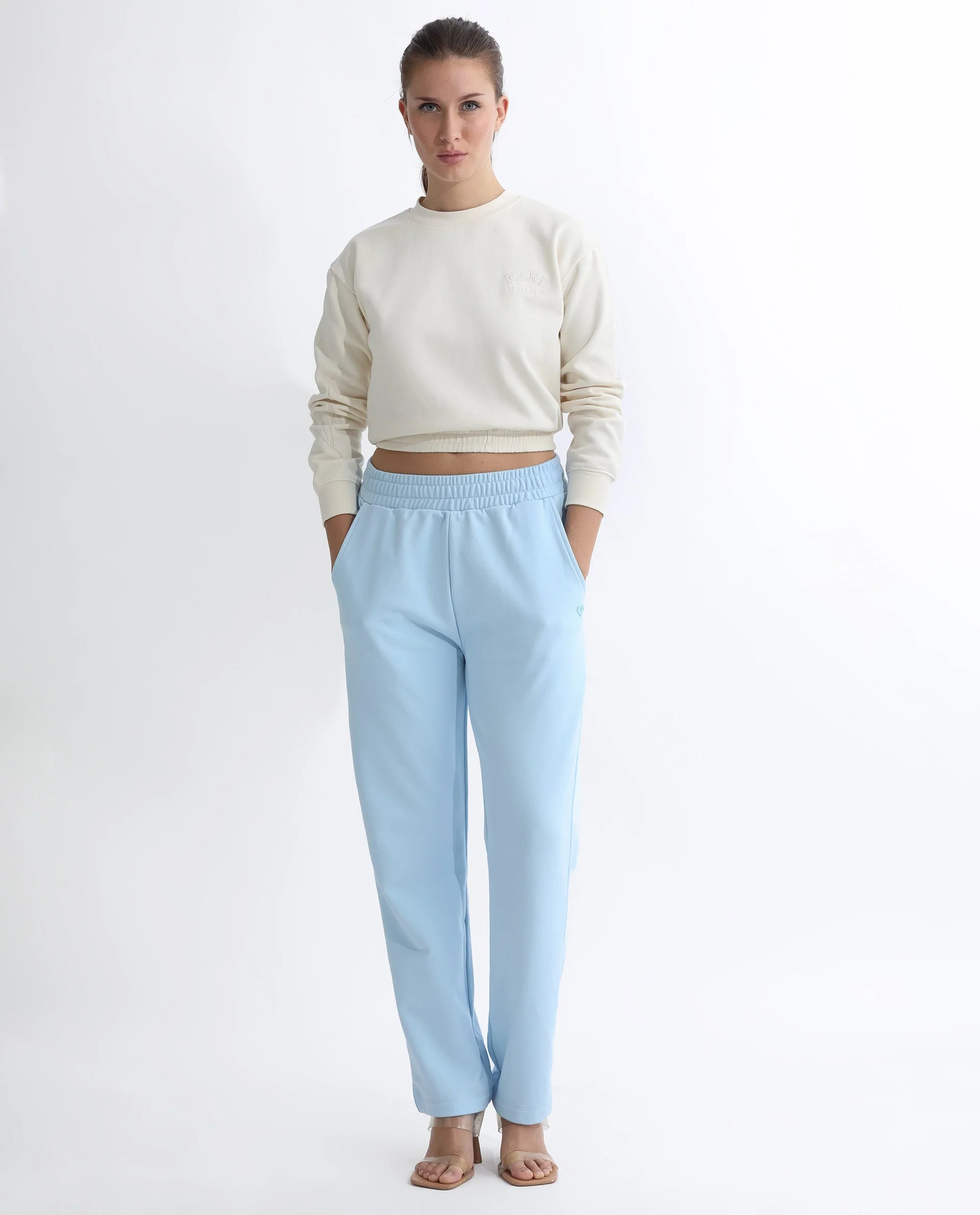 Rareism Women's Fronk Light Blue Polyester Blend Plain Ankle Length Tailored Track Pant - Image 2