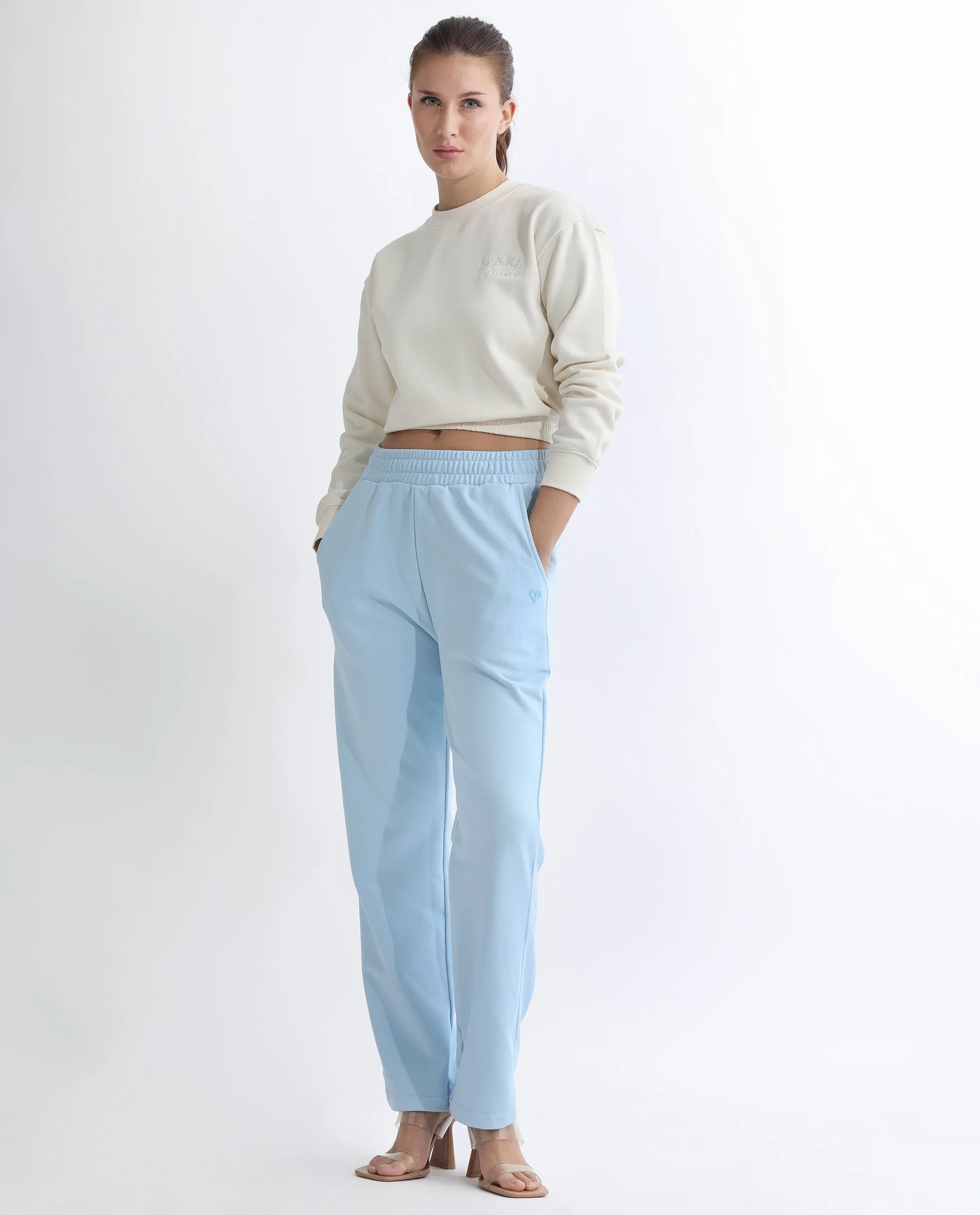 Rareism Women's Fronk Light Blue Polyester Blend Plain Ankle Length Tailored Track Pant - Image 5