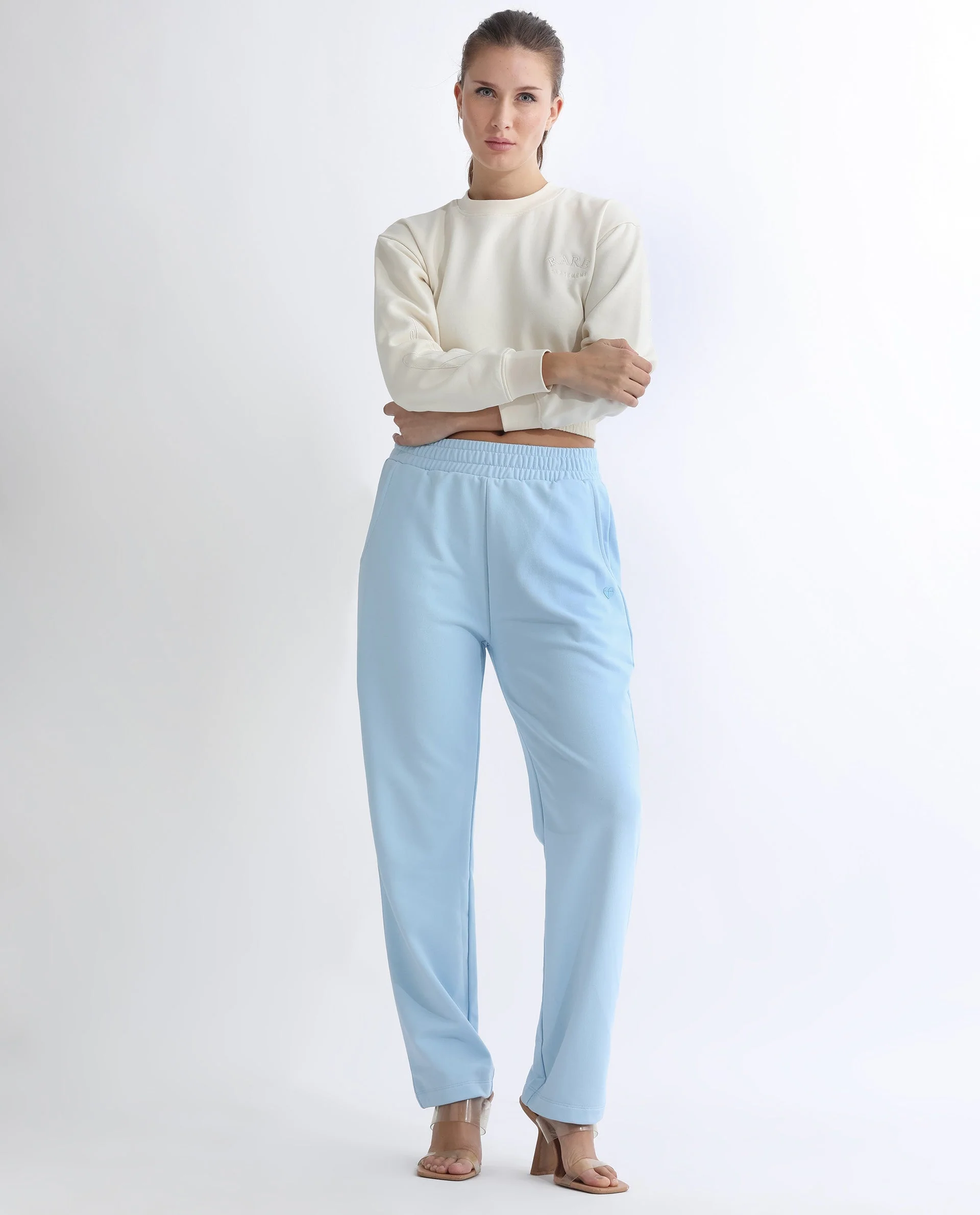 Rareism Women's Fronk Light Blue Polyester Blend Plain Ankle Length Tailored Track Pant - Image 6